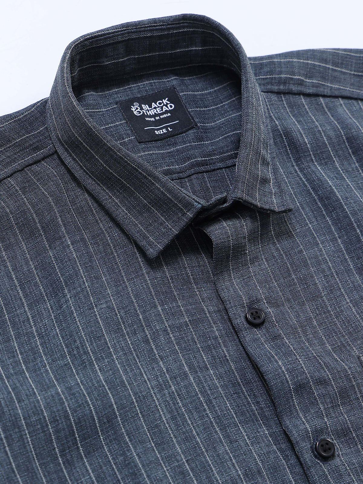 Men's Linen Charcoal Grey Stripe Shirt