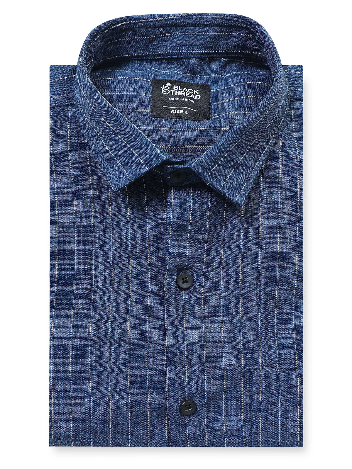 Men's Linen Indigo Blue Stripe Shirt