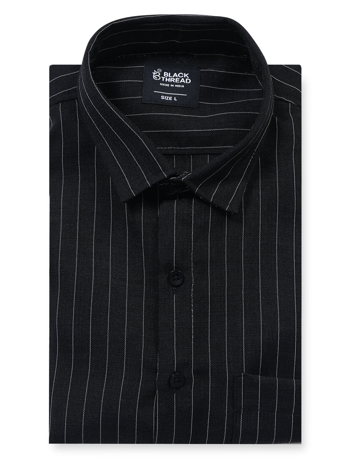 Men's Linen Black White Pinstripe Shirt