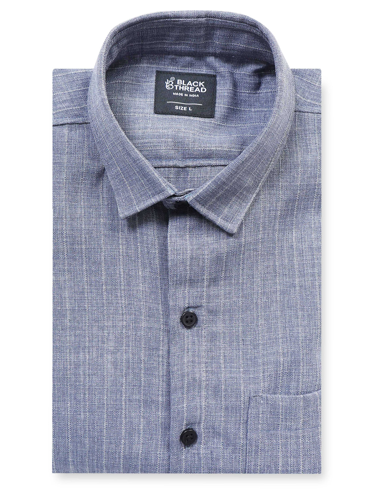 Men's Linen Slate Blue Stripe Shirt