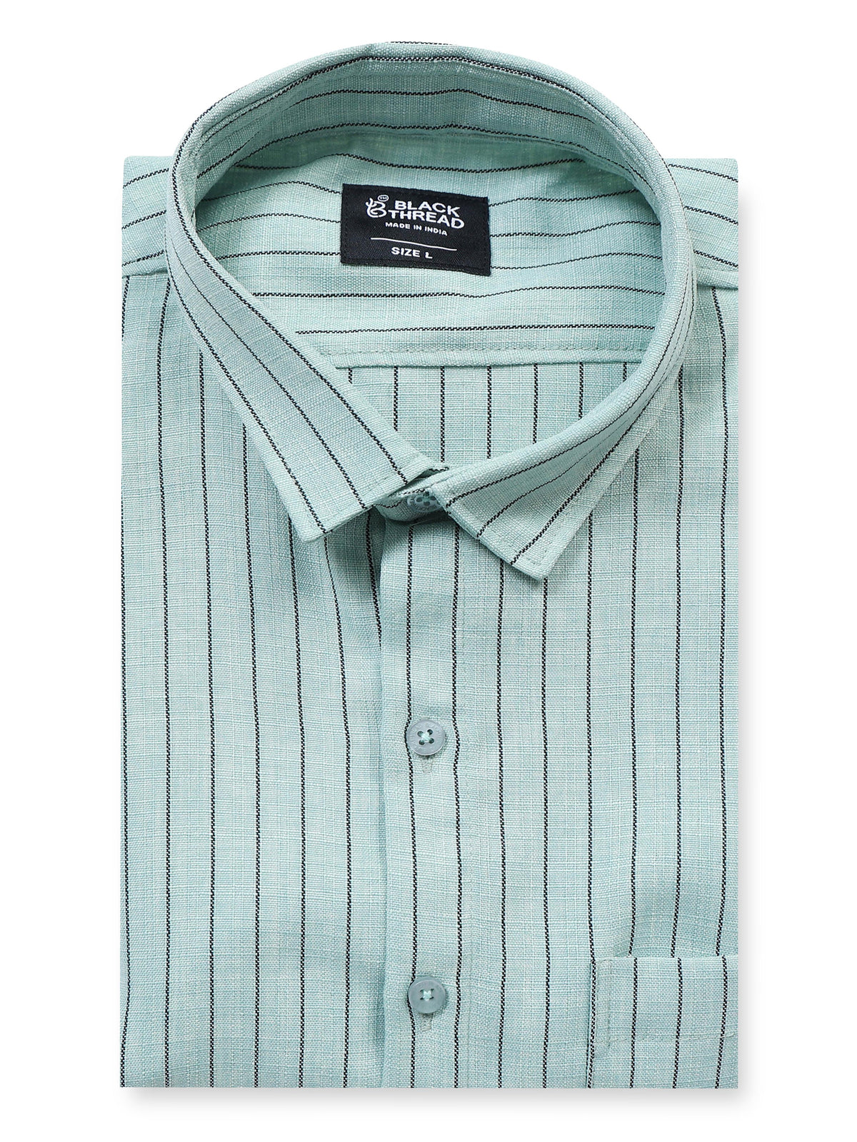 Men's Linen Mint Green Stripe Shirt