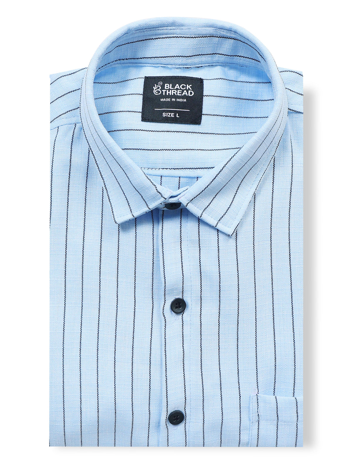 Men's Linen Sky Blue Pinstripe Shirt