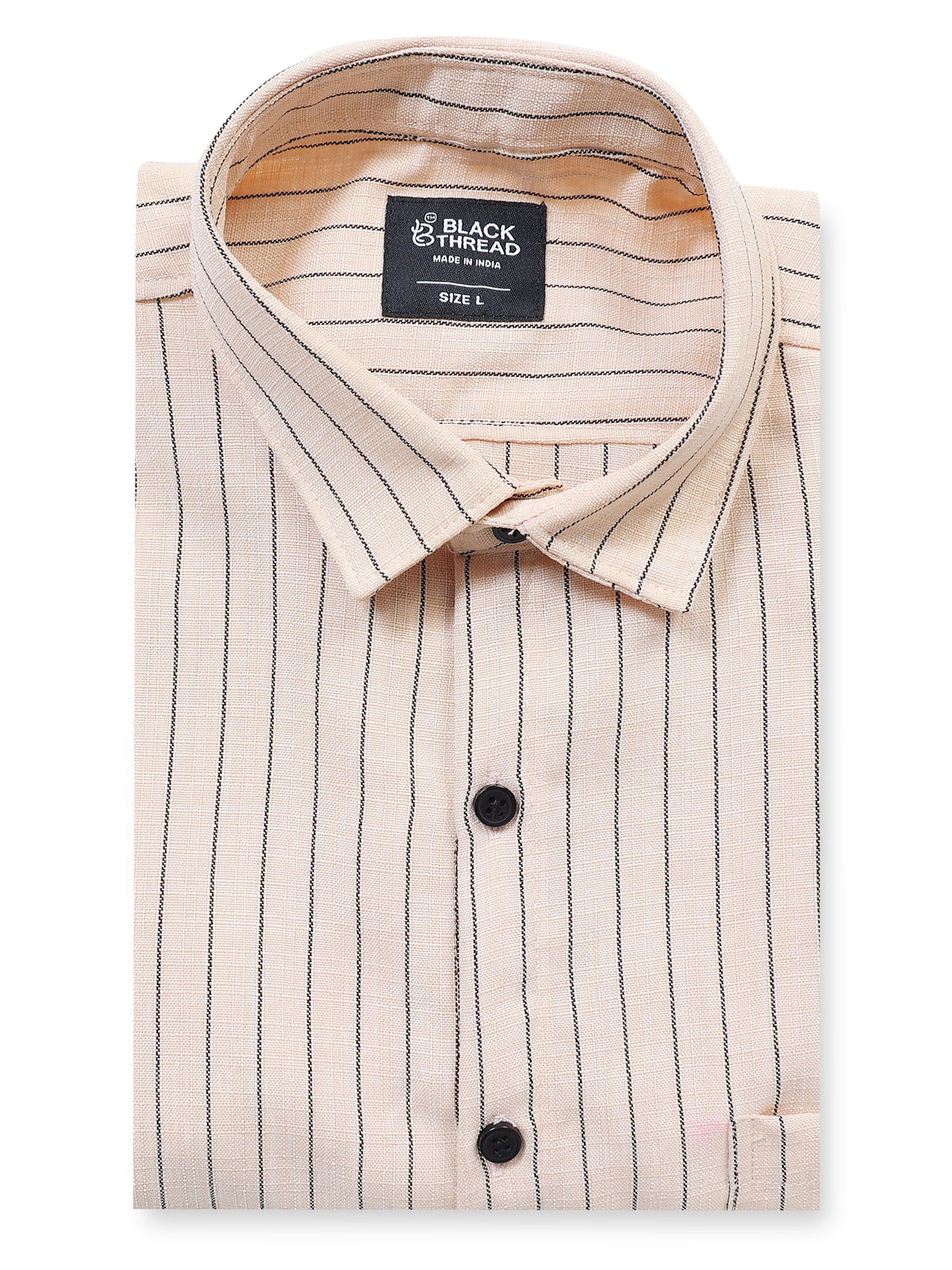 Men's Linen Peach Beige Pinstripe Shirt