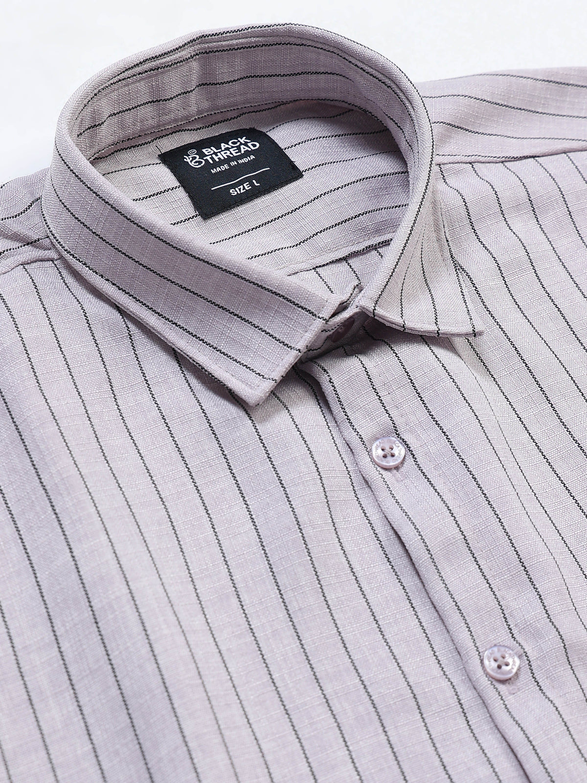 Men's Linen Lavender Grey Stripe Shirt