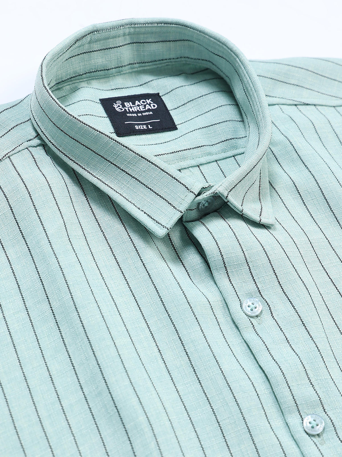 Men's Linen Mint Green Stripe Shirt