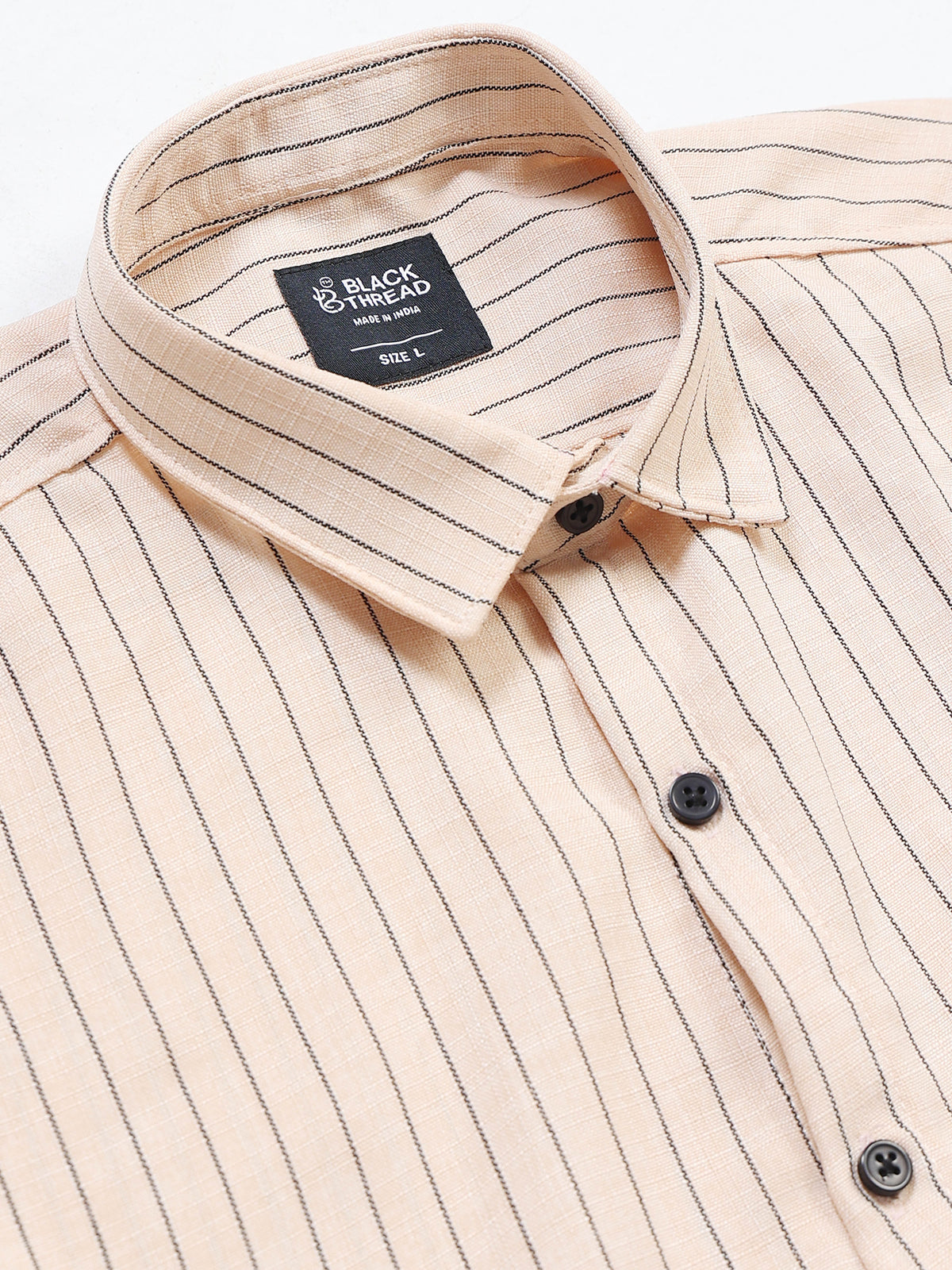 Men's Linen Peach Beige Pinstripe Shirt