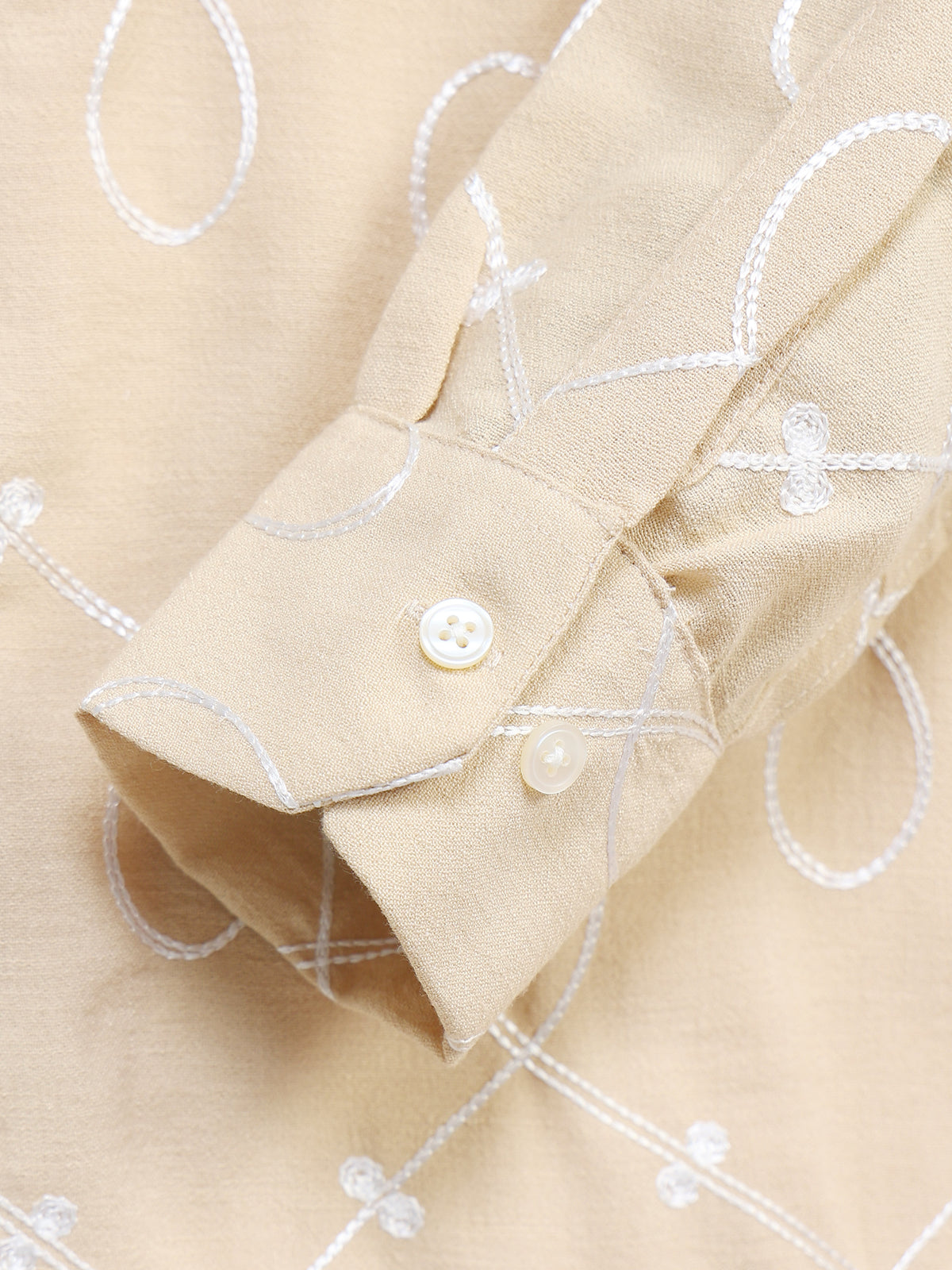 Men's Linen Beige Swirl Embroidery Shirt