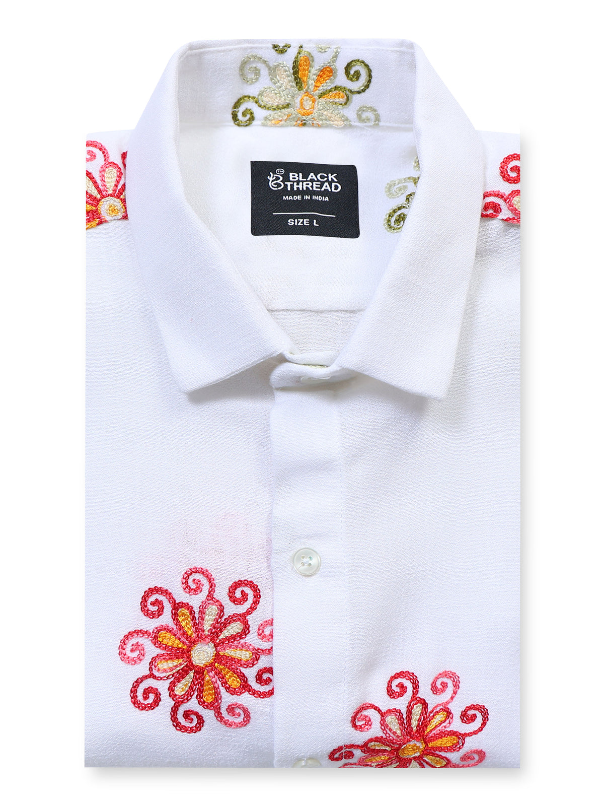 Men's Linen White Floral Embroidery Shirt