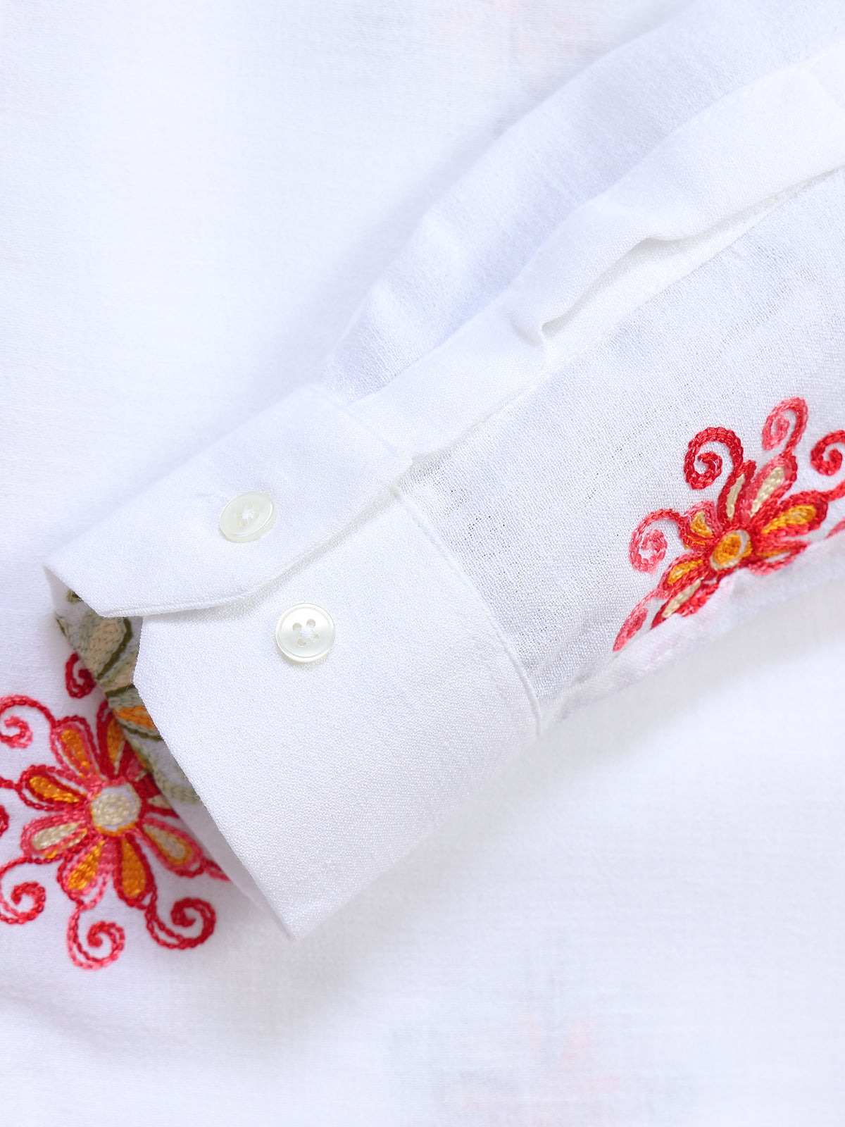 Men's Linen White Floral Embroidery Shirt