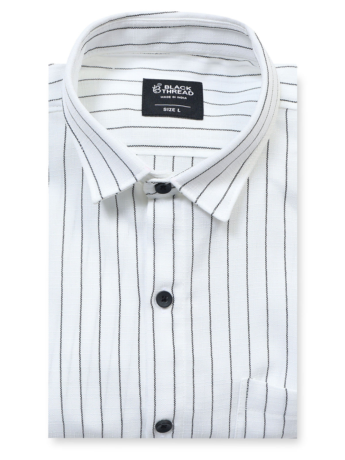 Men's Linen White Black Pinstripe Shirt