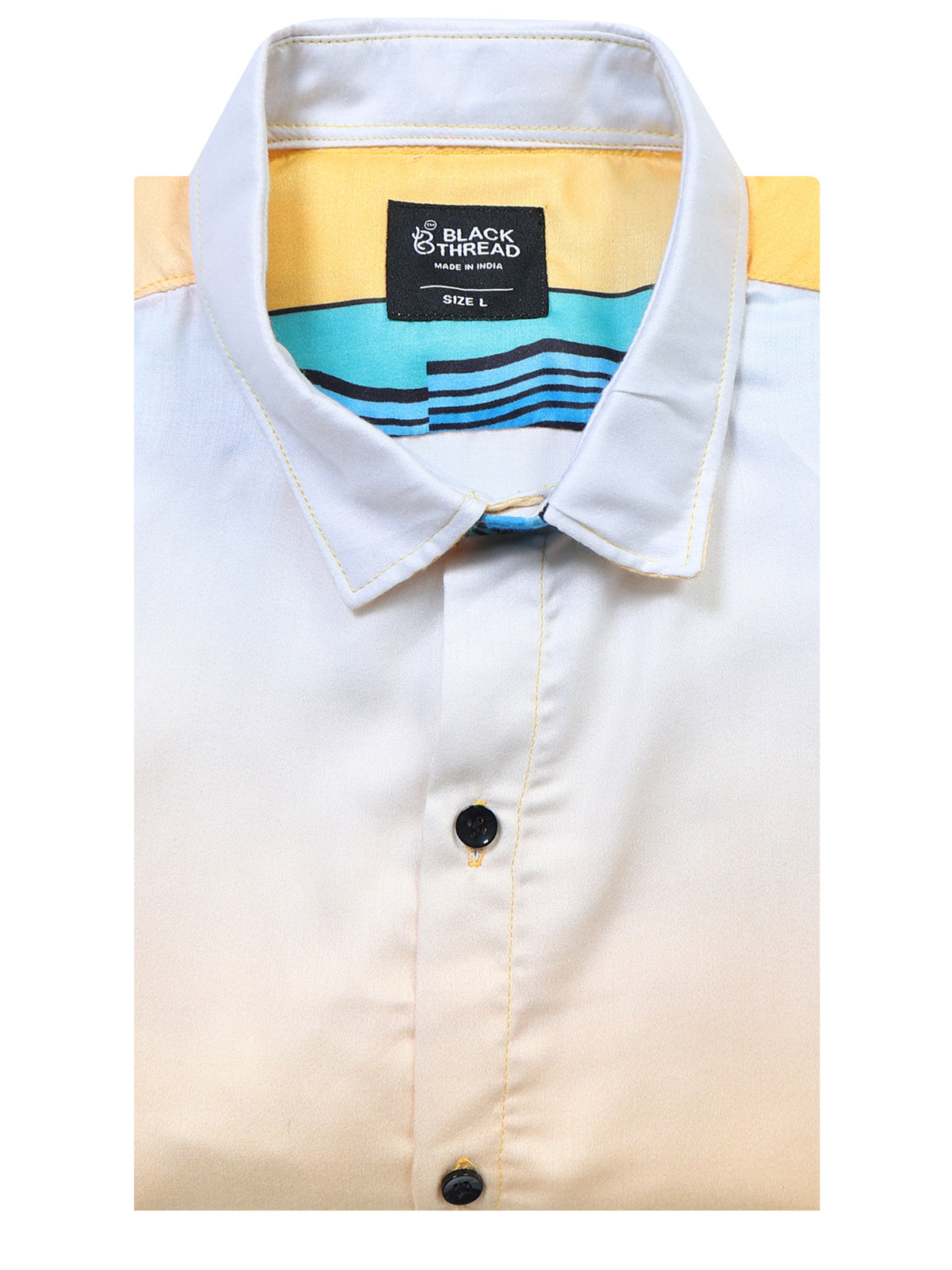 Men's Modal Satin Yellow White Coastal Town Printed Shirt