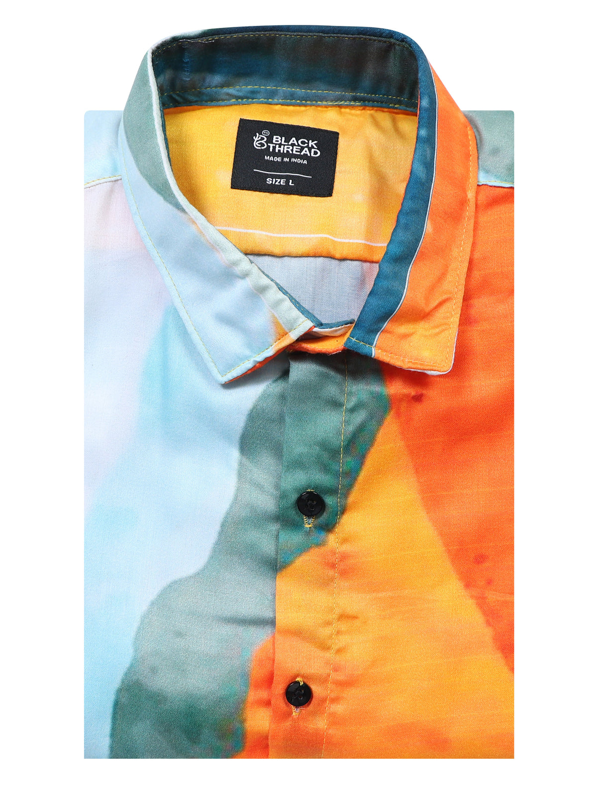 Men's Modal Satin Orange Teal Abstract Brushstroke Printed Shirt