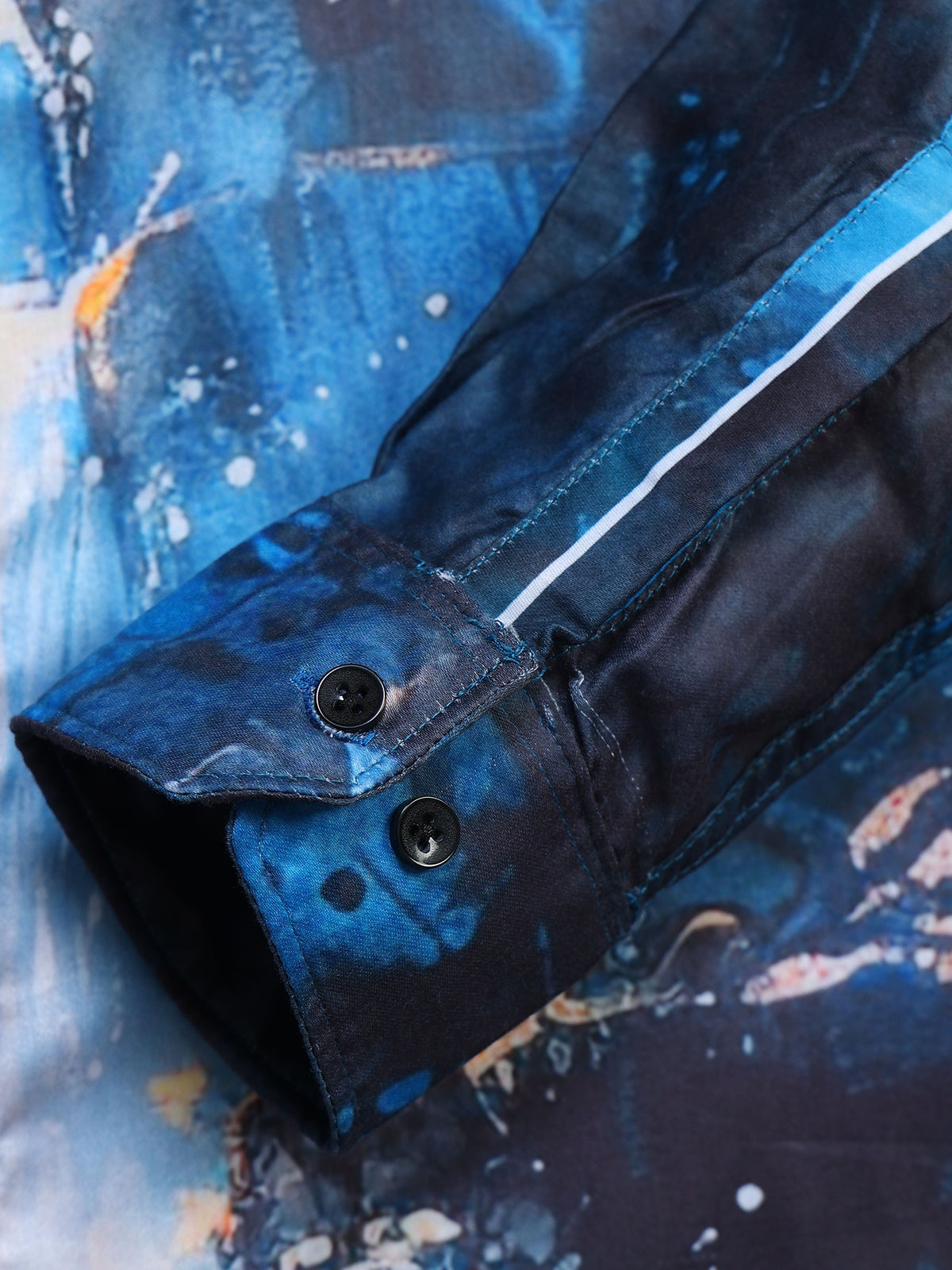 Men's Modal Satin Blue Waterfall Landscape Printed Shirt