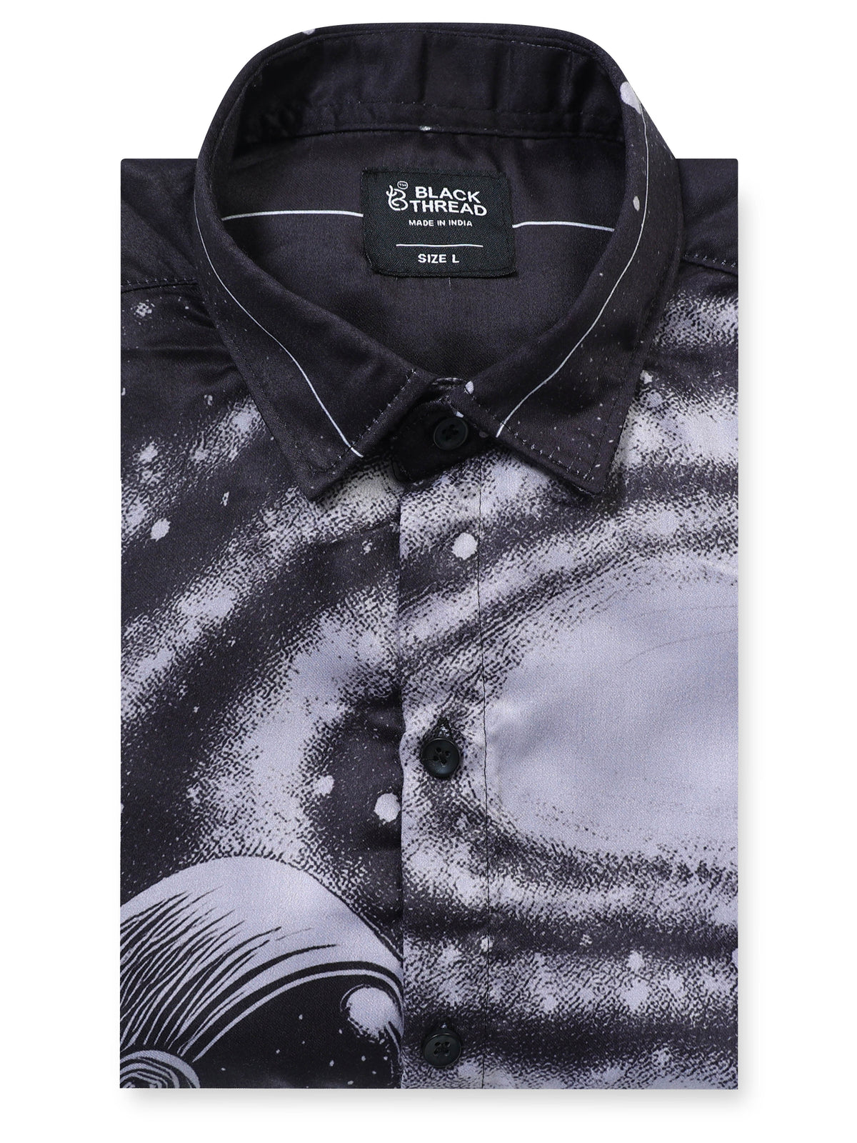 Men's Modal Satin Black Astronaut Galaxy Printed Shirt