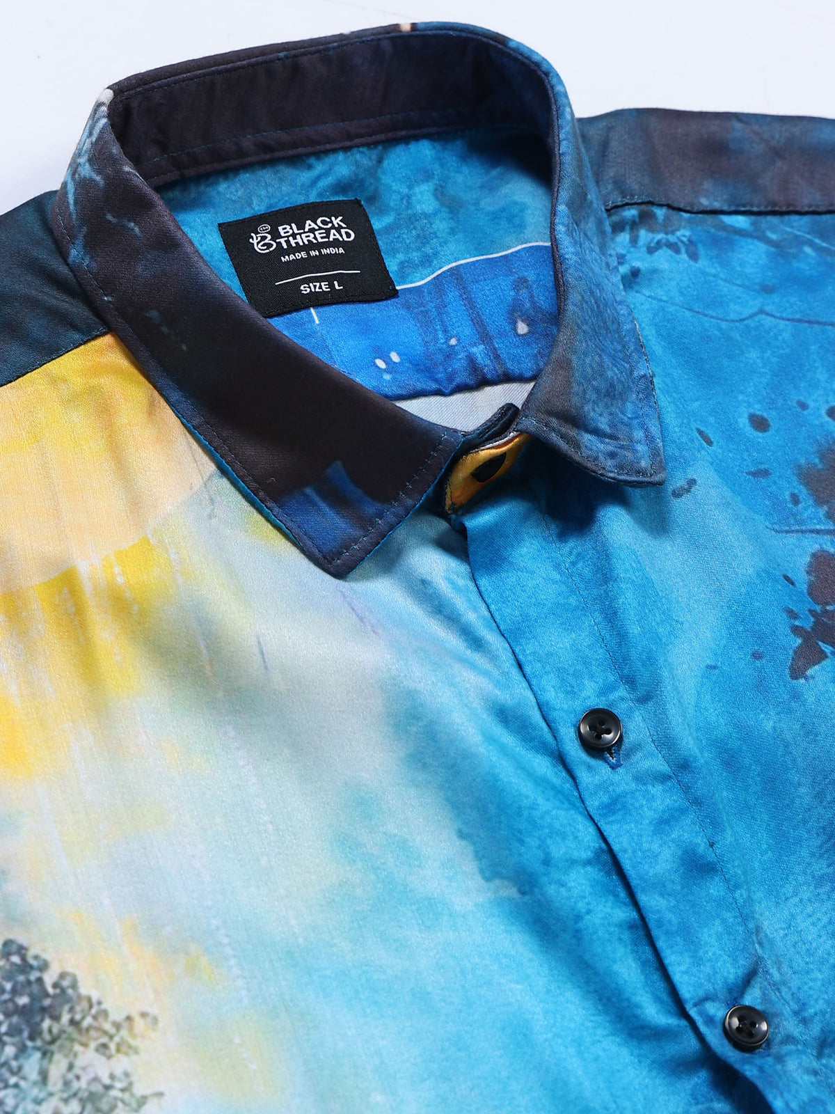 Men's Modal Satin Blue Waterfall Landscape Printed Shirt
