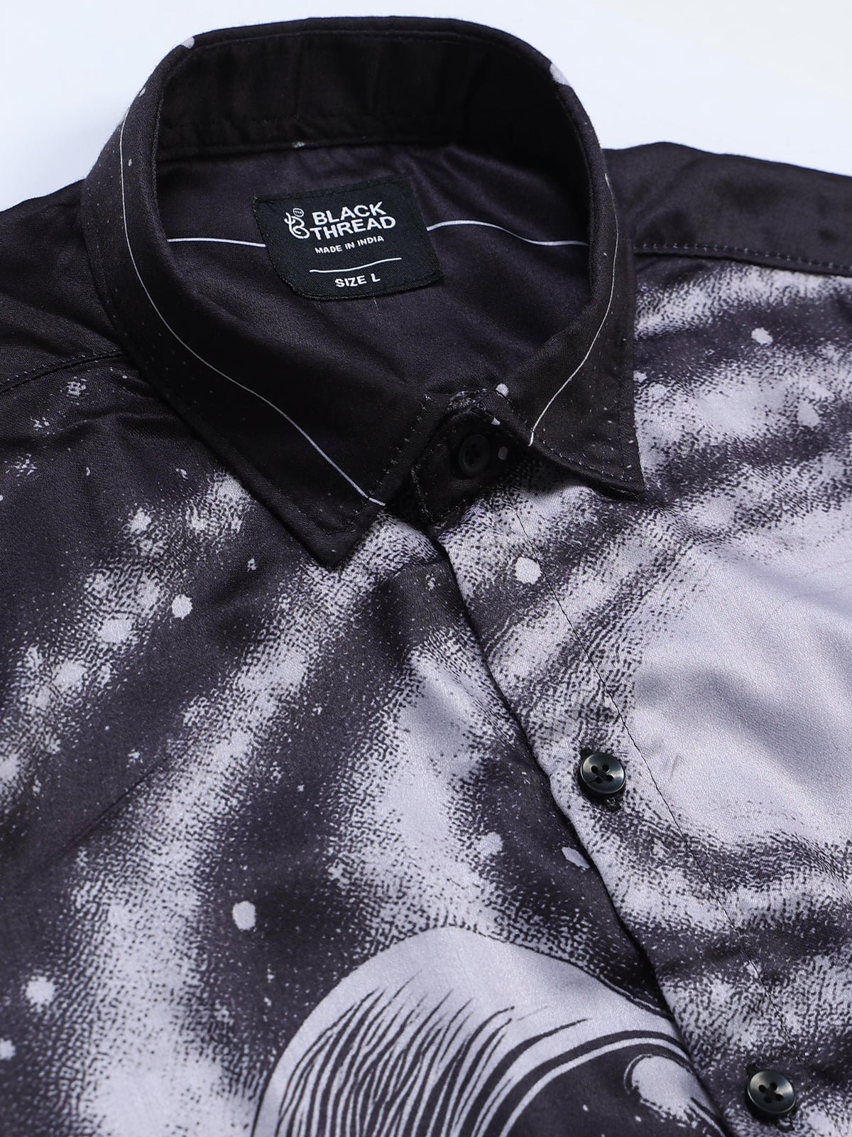 Men's Modal Satin Black Astronaut Galaxy Printed Shirt