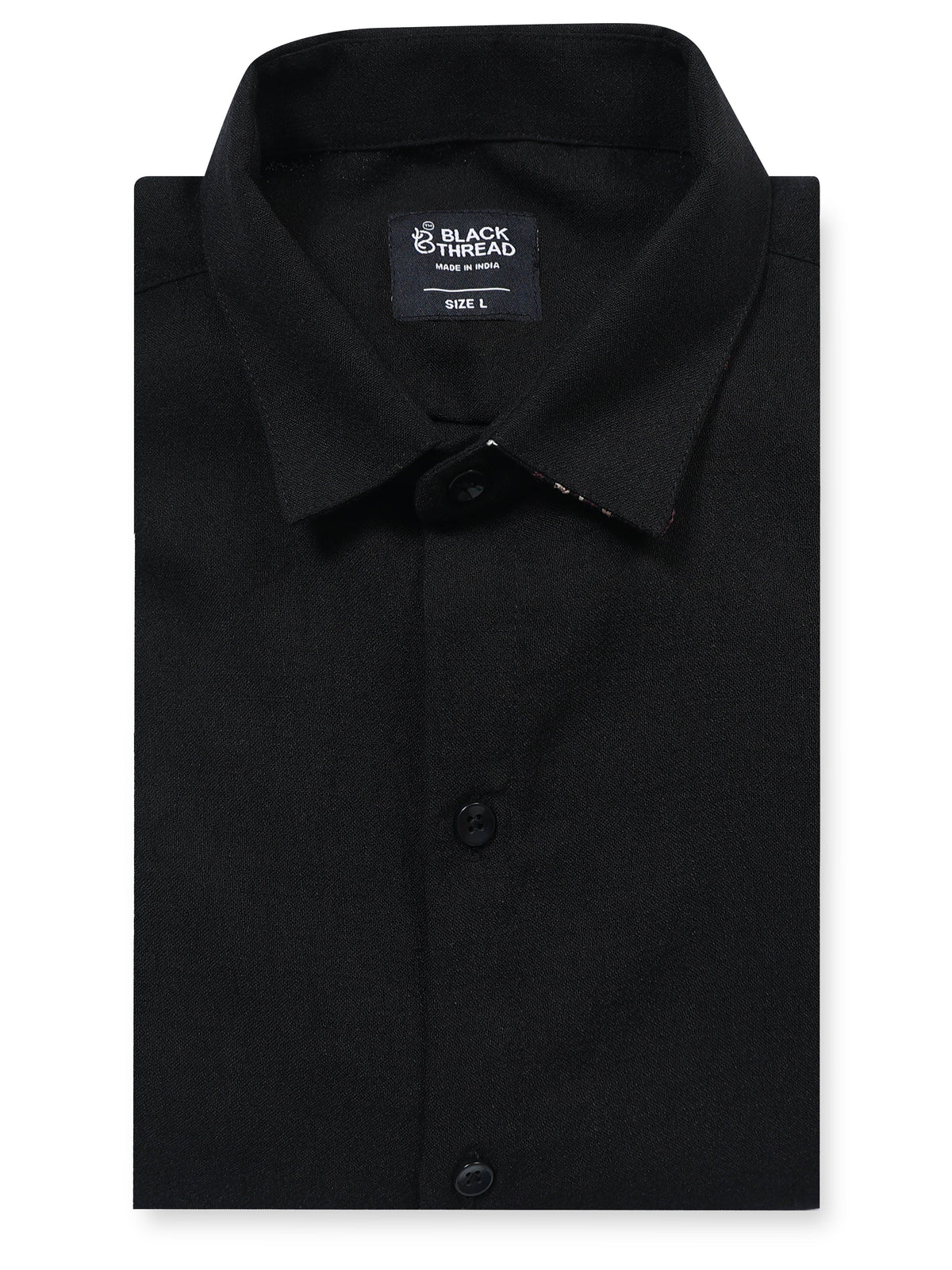 Men's Linen Black Botanical Border Embroidery Shirt