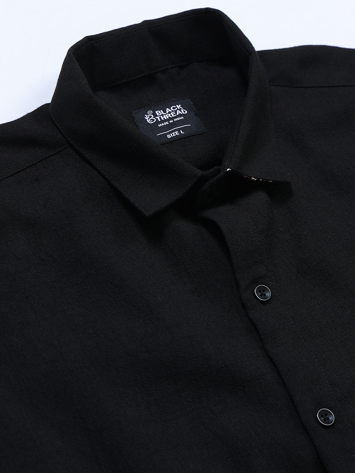Men's Linen Black Botanical Border Embroidery Shirt
