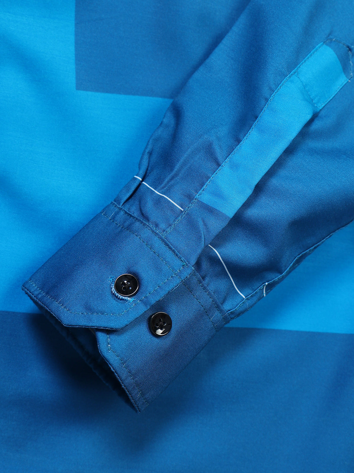 Men's Modal Satin Blue Colour Block Printed Shirt