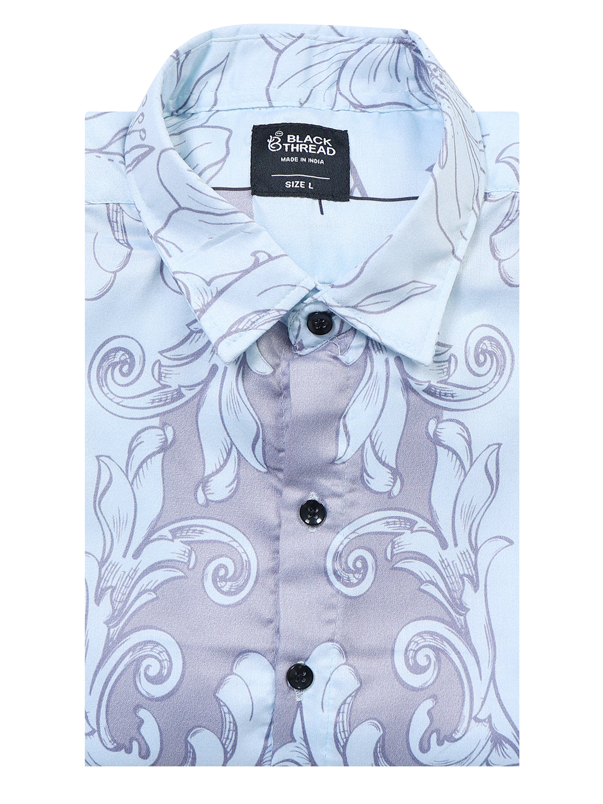 Men's Modal Satin White Grey Baroque Floral Printed Shirt