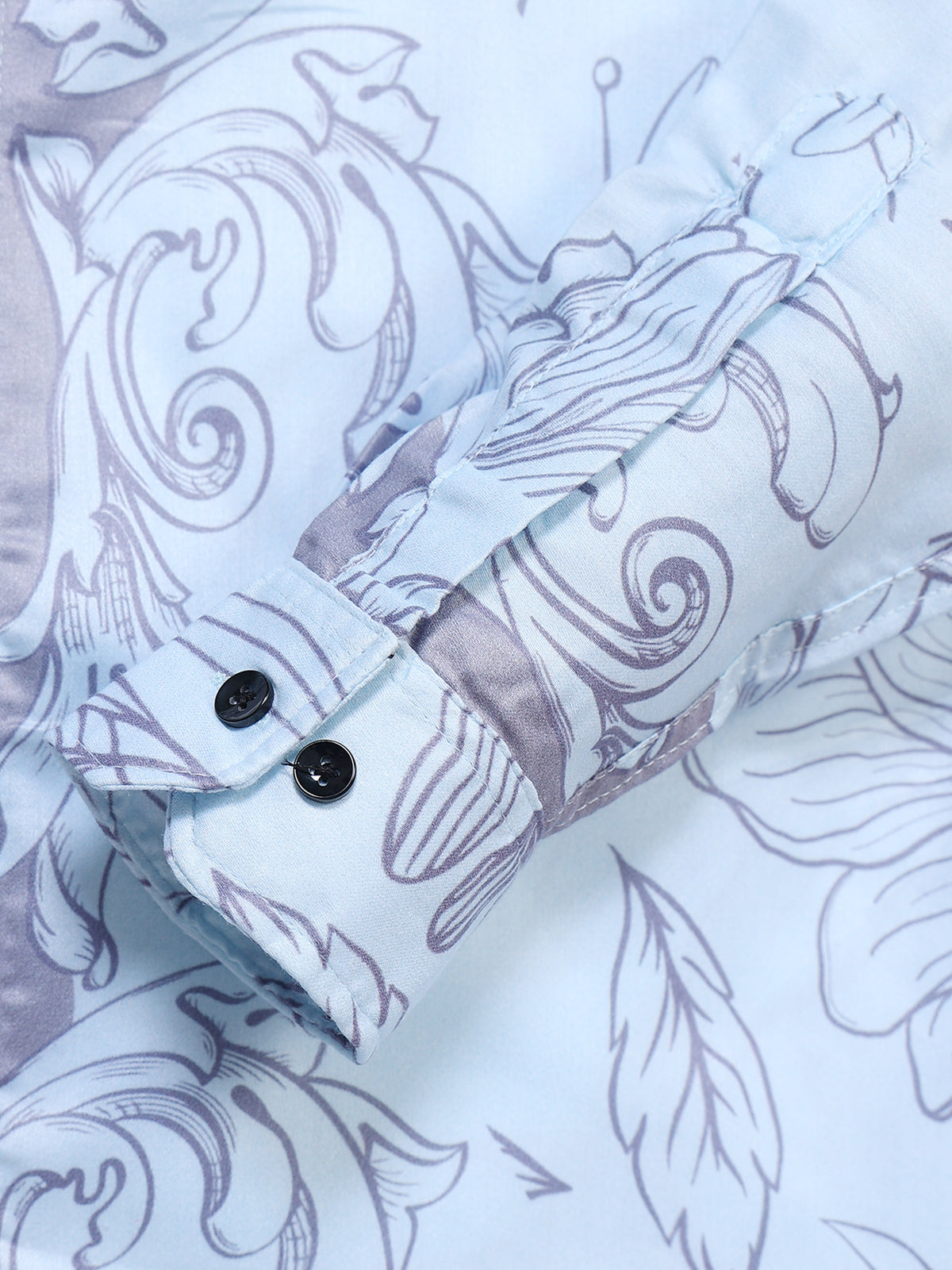 Men's Modal Satin White Grey Baroque Floral Printed Shirt