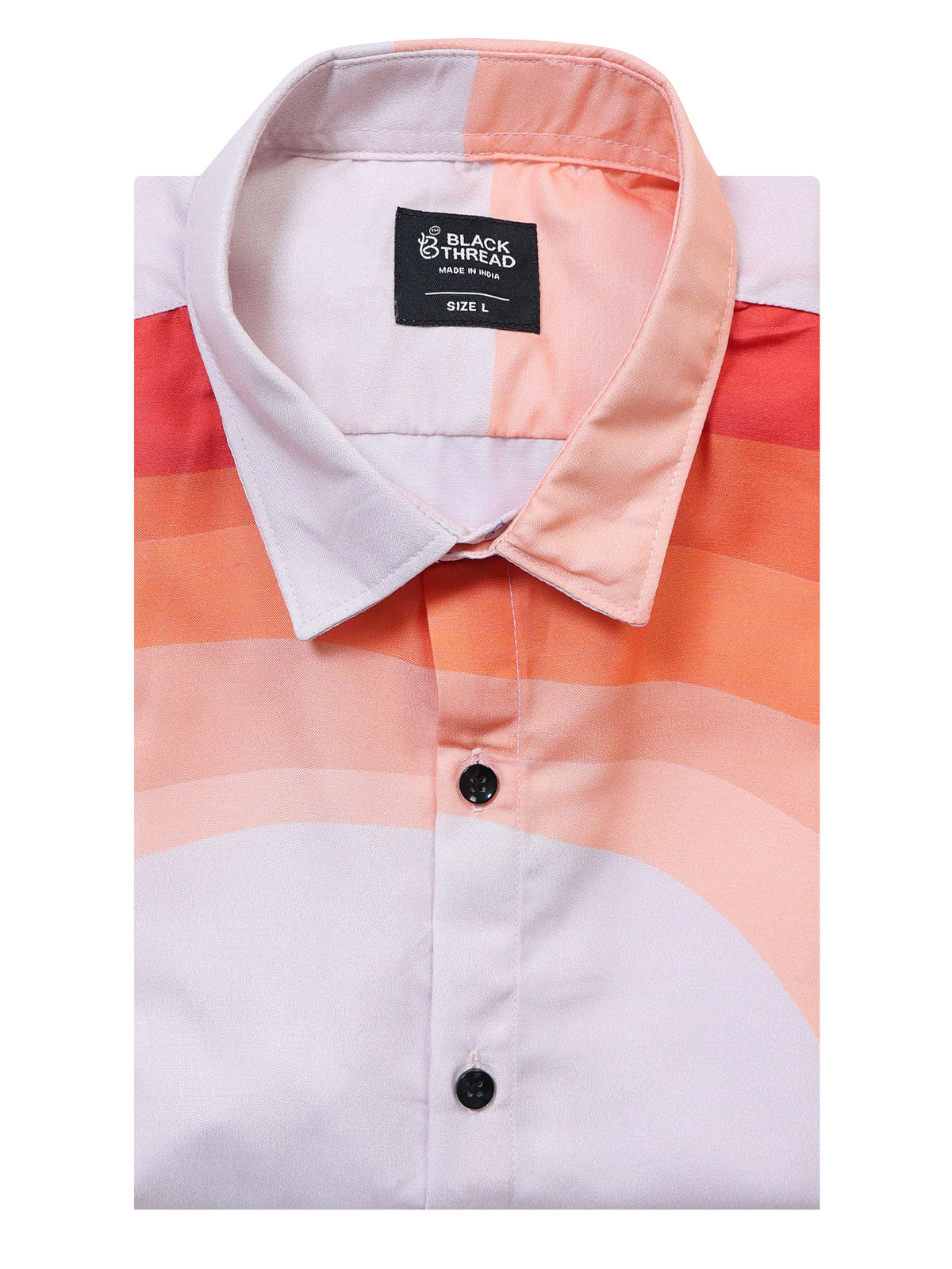 Men's Modal Satin Peach Coral Colour Block Printed Shirt