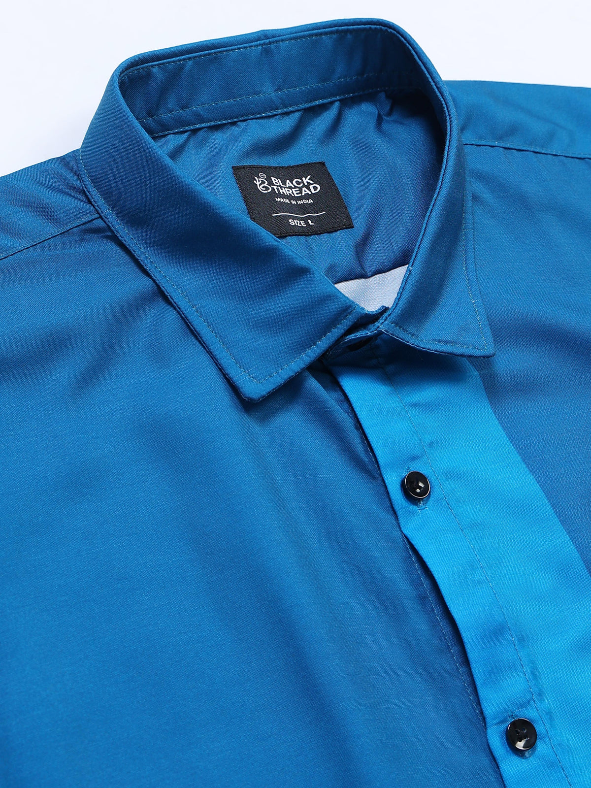 Men's Modal Satin Blue Colour Block Printed Shirt