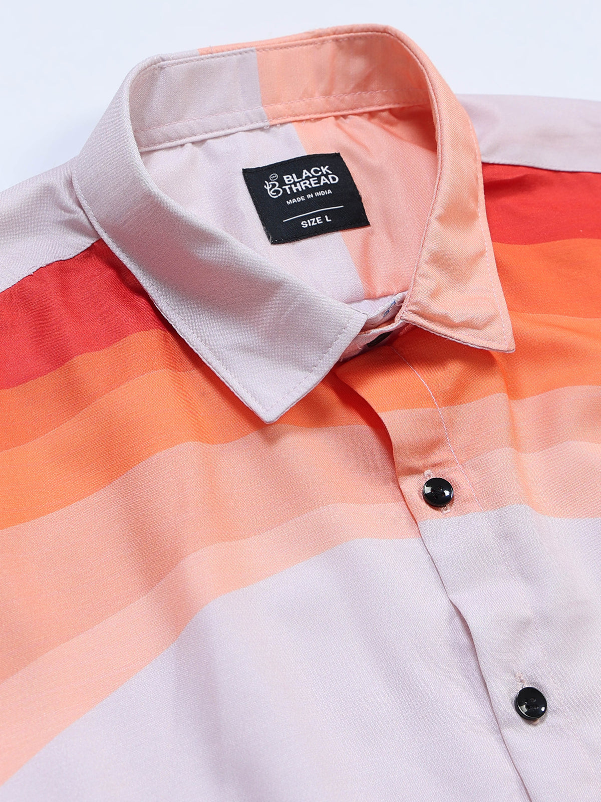 Men's Modal Satin Peach Coral Colour Block Printed Shirt
