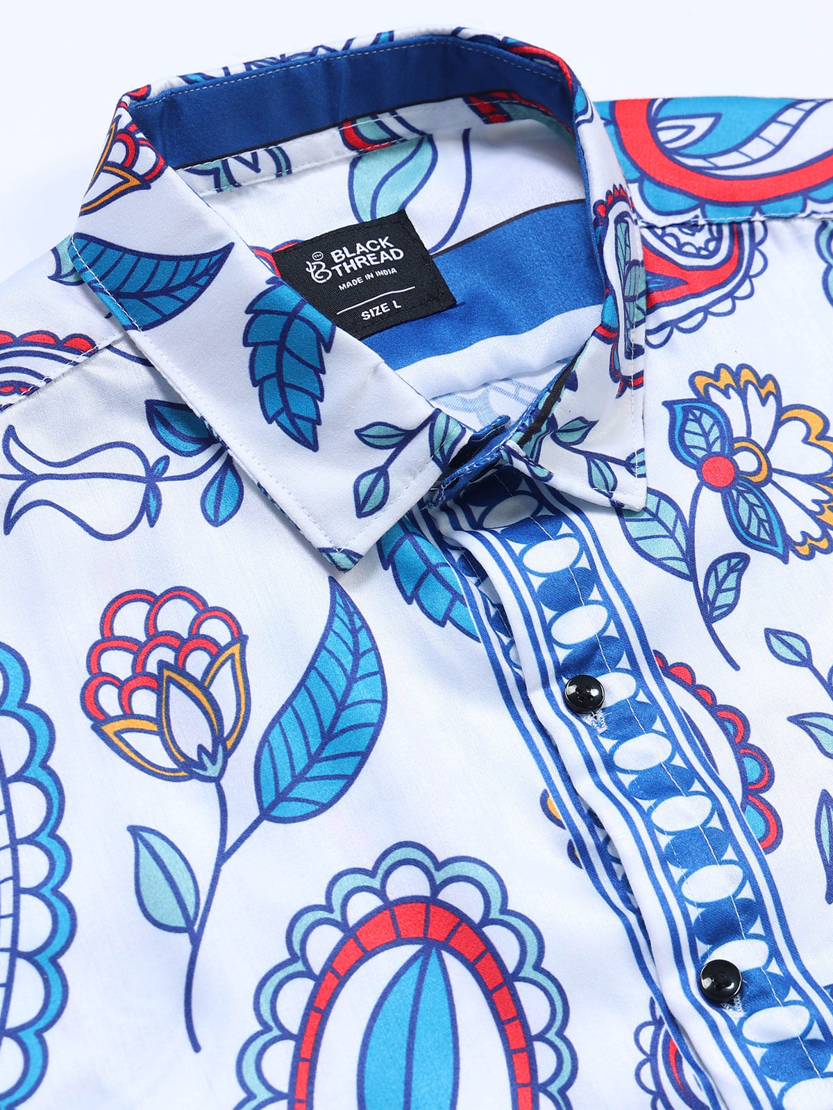 Men's Modal Satin White Blue Paisley Printed Shirt