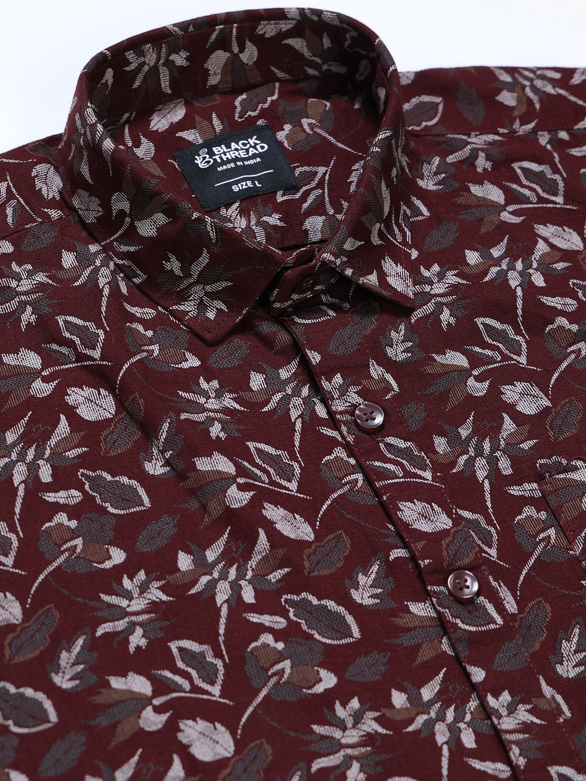Men's Linen Wine Floral Printed Shirt