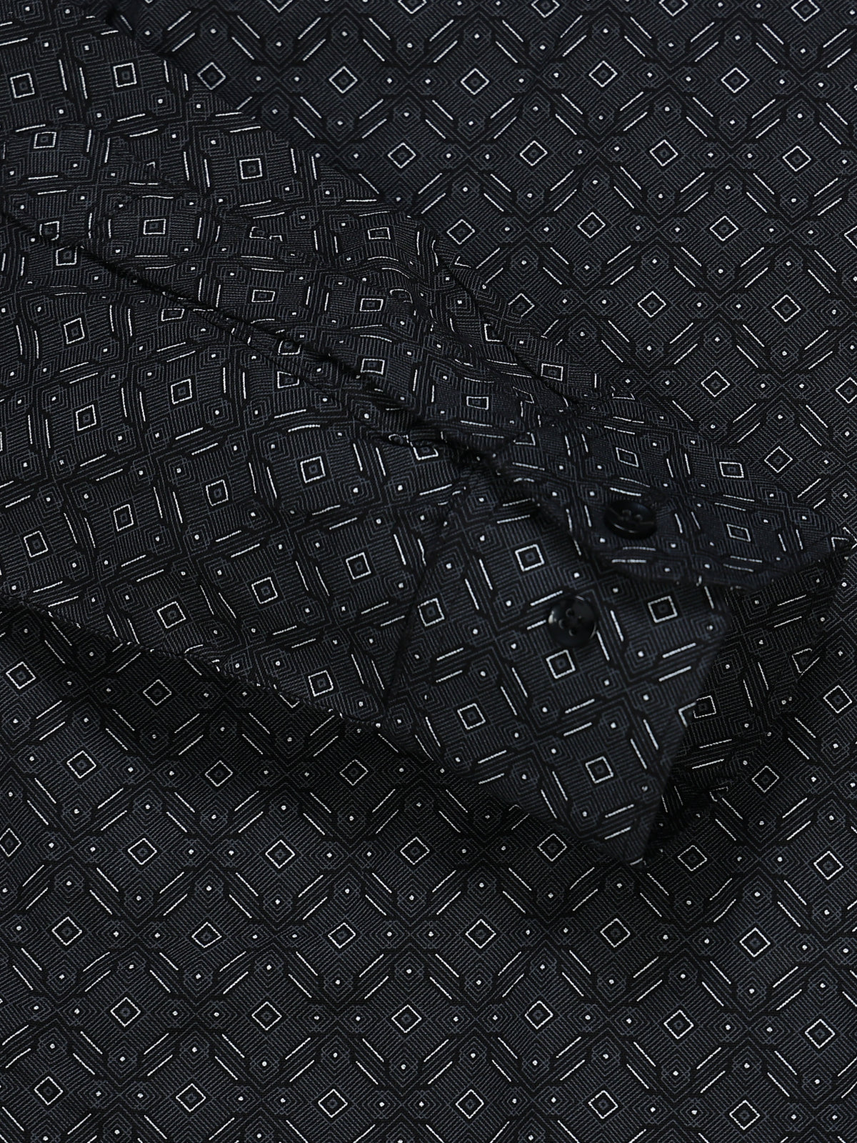 Men's Linen Black Micro Diamond Geometric Printed Shirt