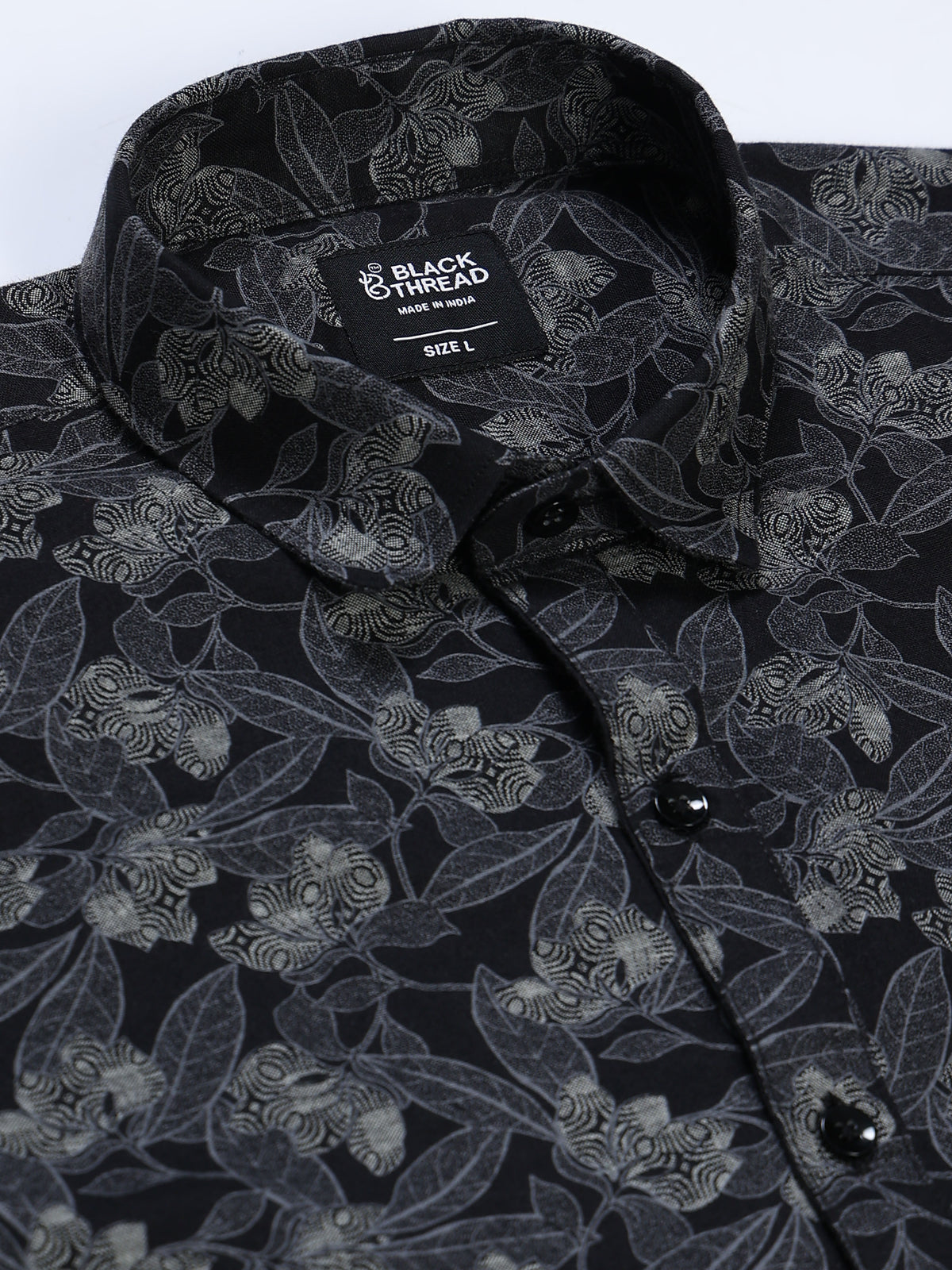 Men's Linen Black Floral Printed Shirt