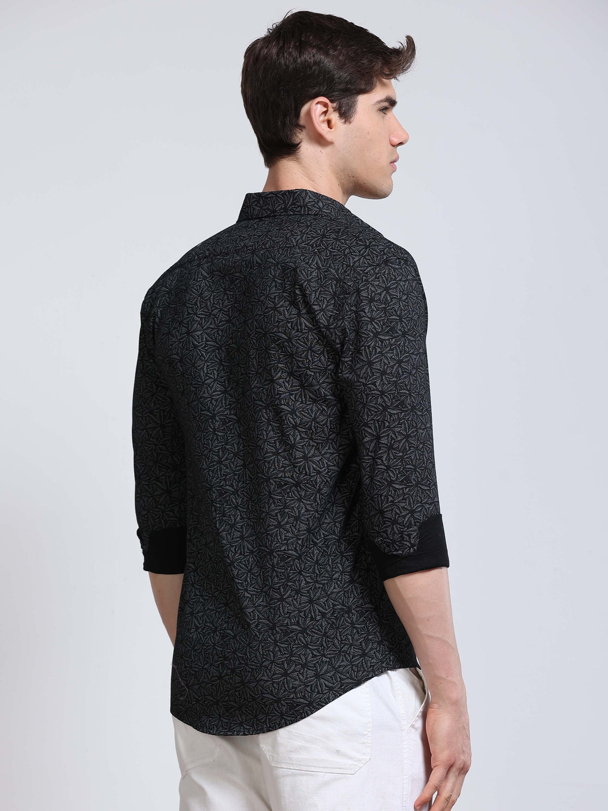 Men's Linen Black Abstract Printed Shirt