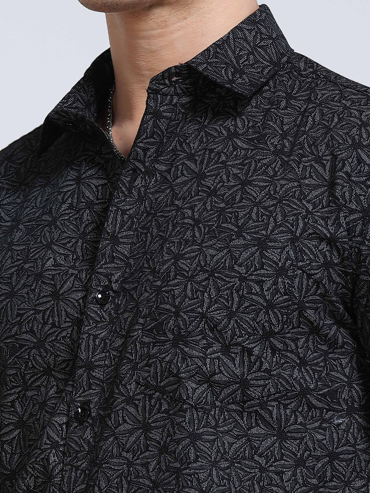 Men's Linen Black Abstract Printed Shirt