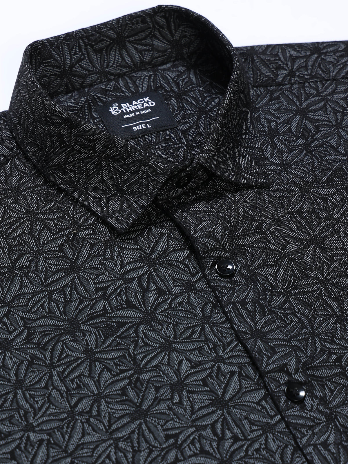 Men's Linen Black Abstract Printed Shirt