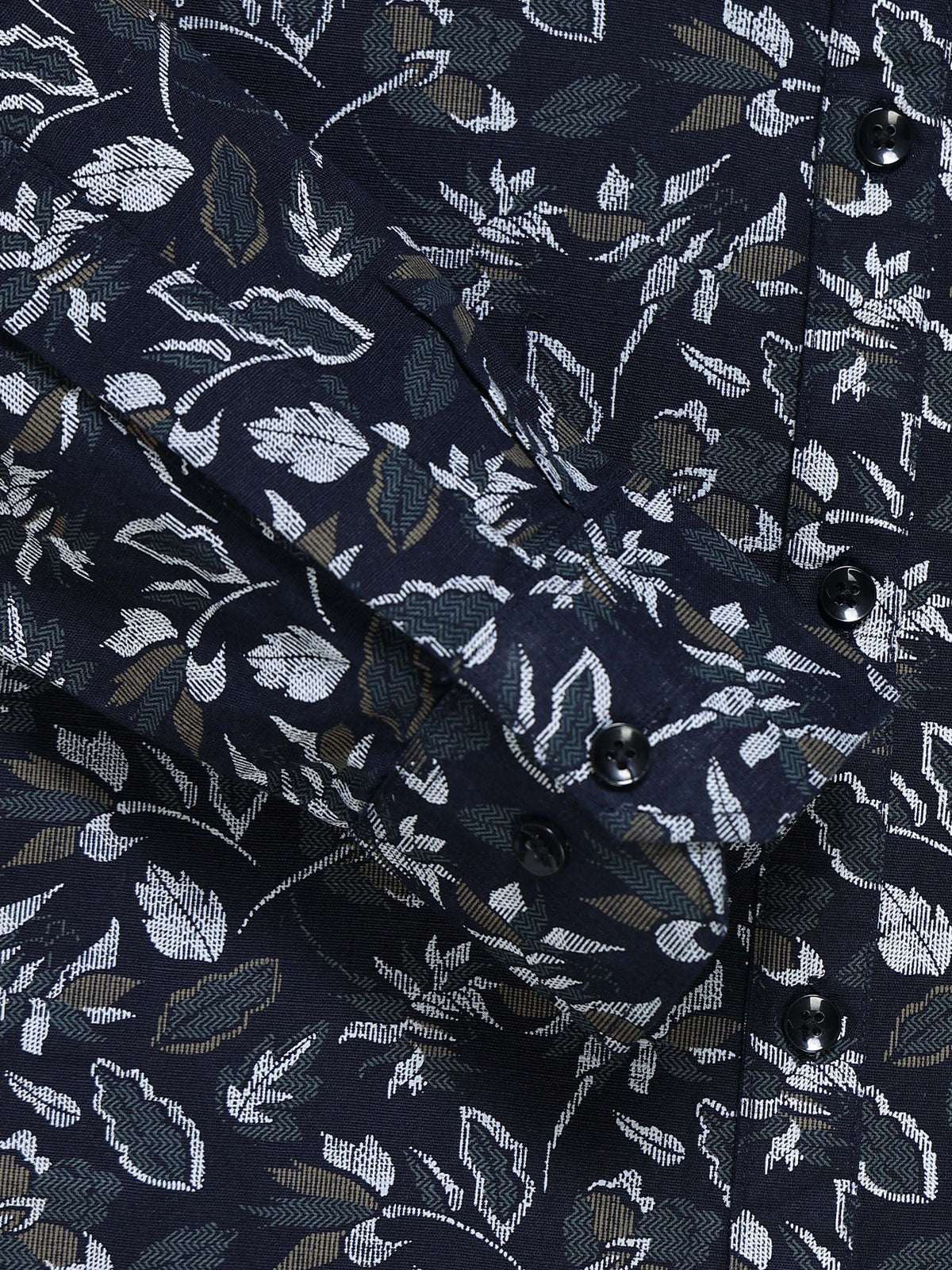 Men's Linen Navy Blue Floral Printed Shirt