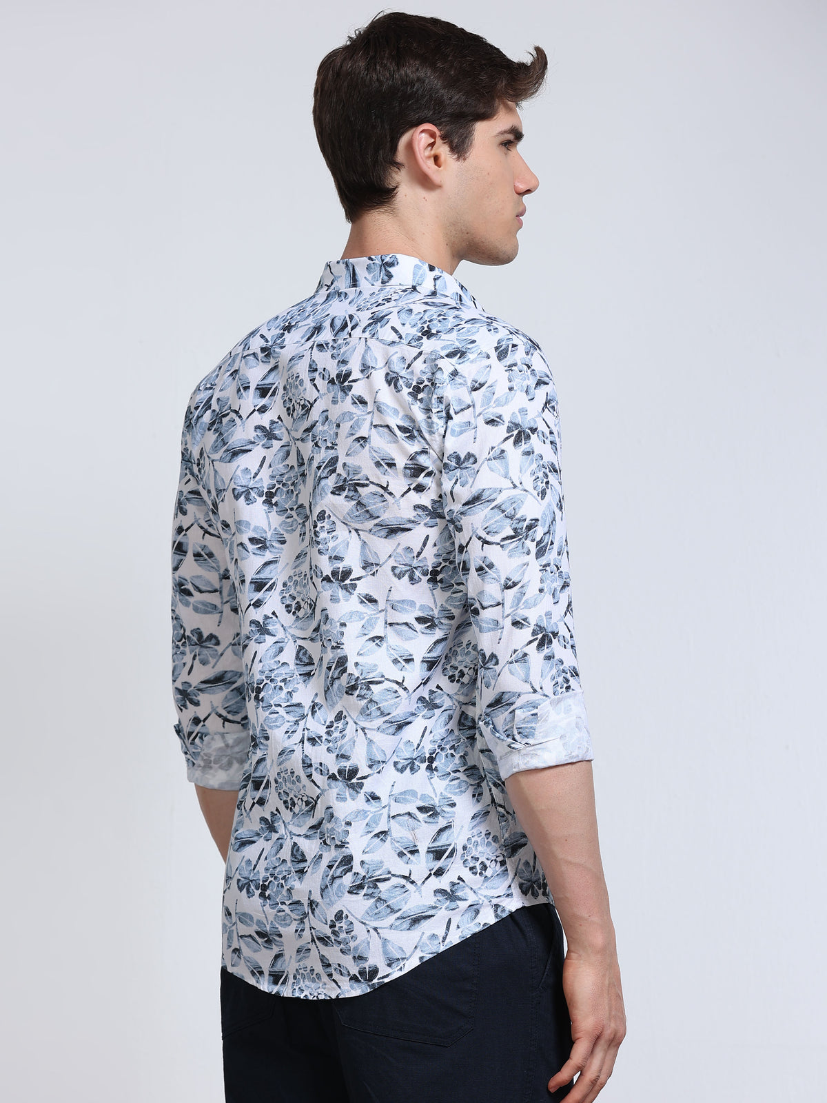Men's Linen White Floral Printed Shirt