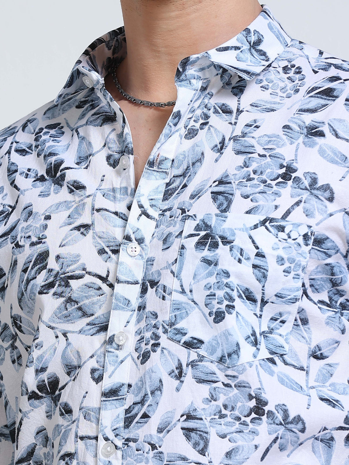 Men's Linen White Floral Printed Shirt