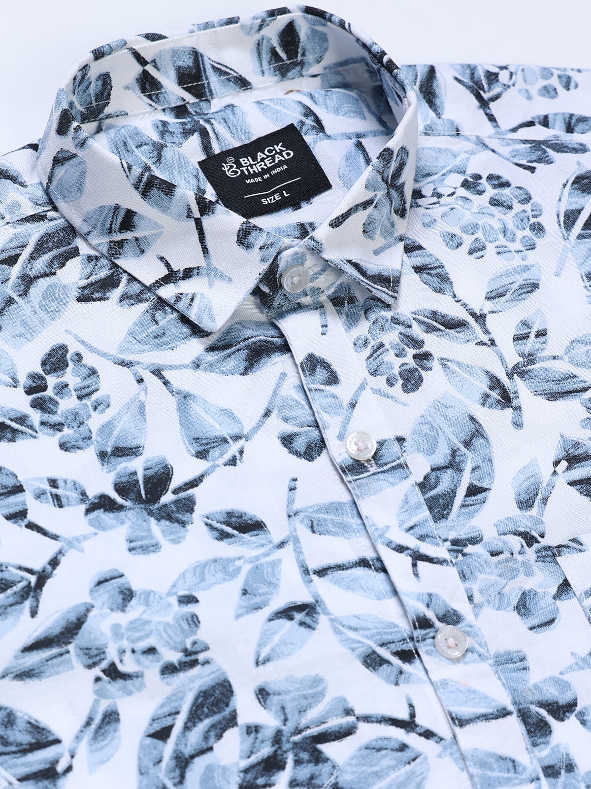 Men's Linen White Floral Printed Shirt