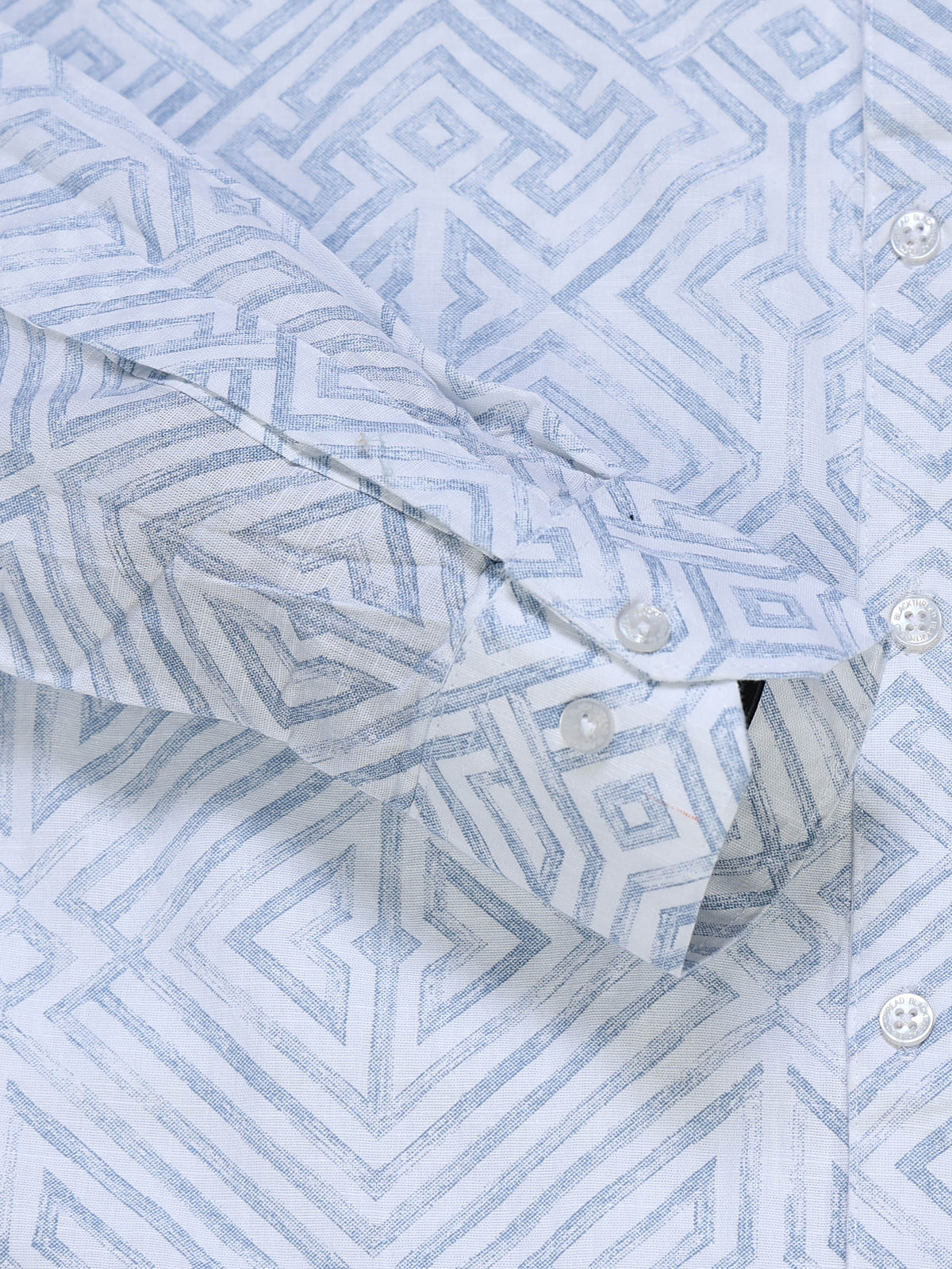 Men's Linen White Geometric Diamond Printed Shirt