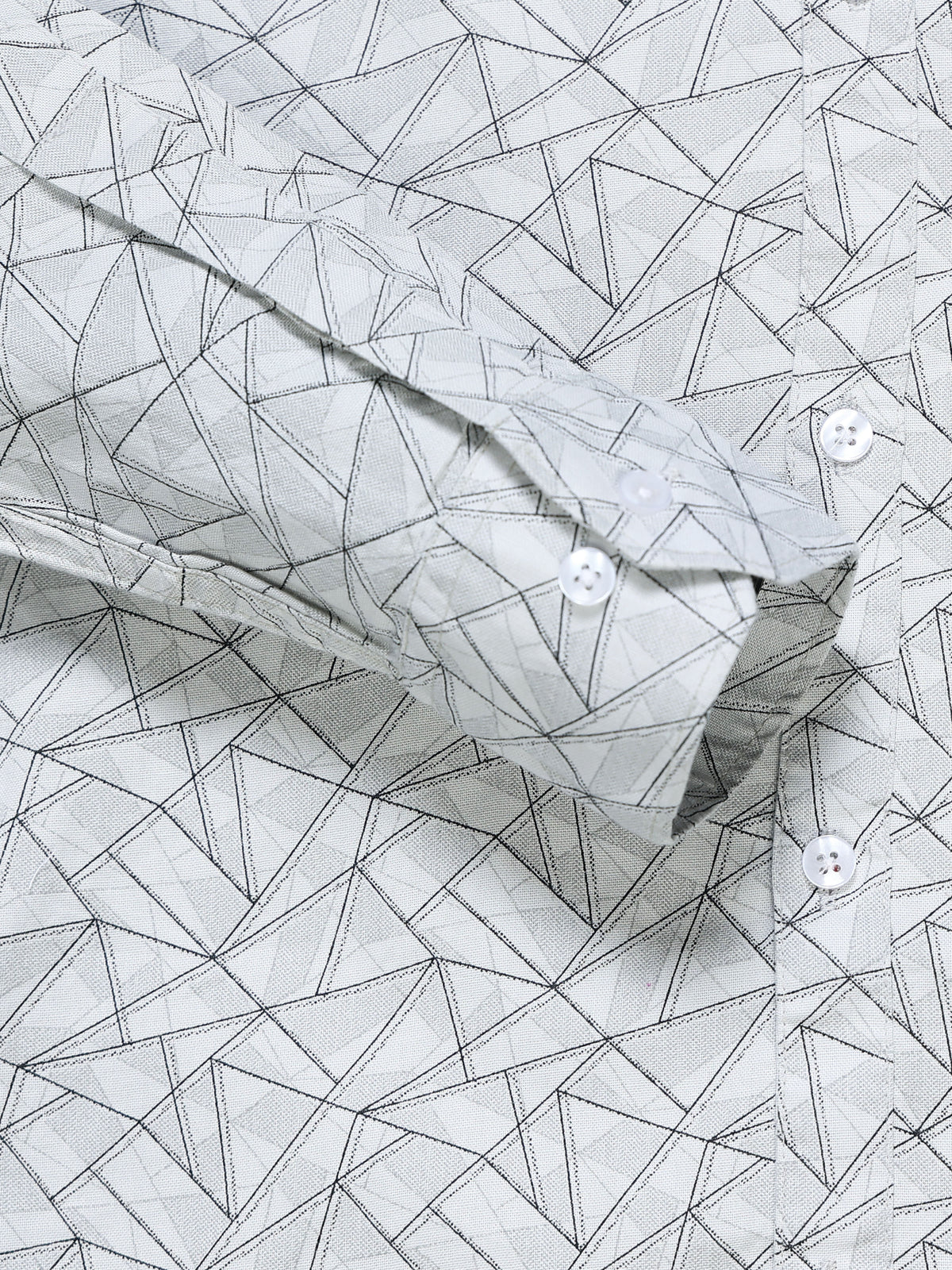 Men's Linen Grey Geometric Triangle Printed Shirt