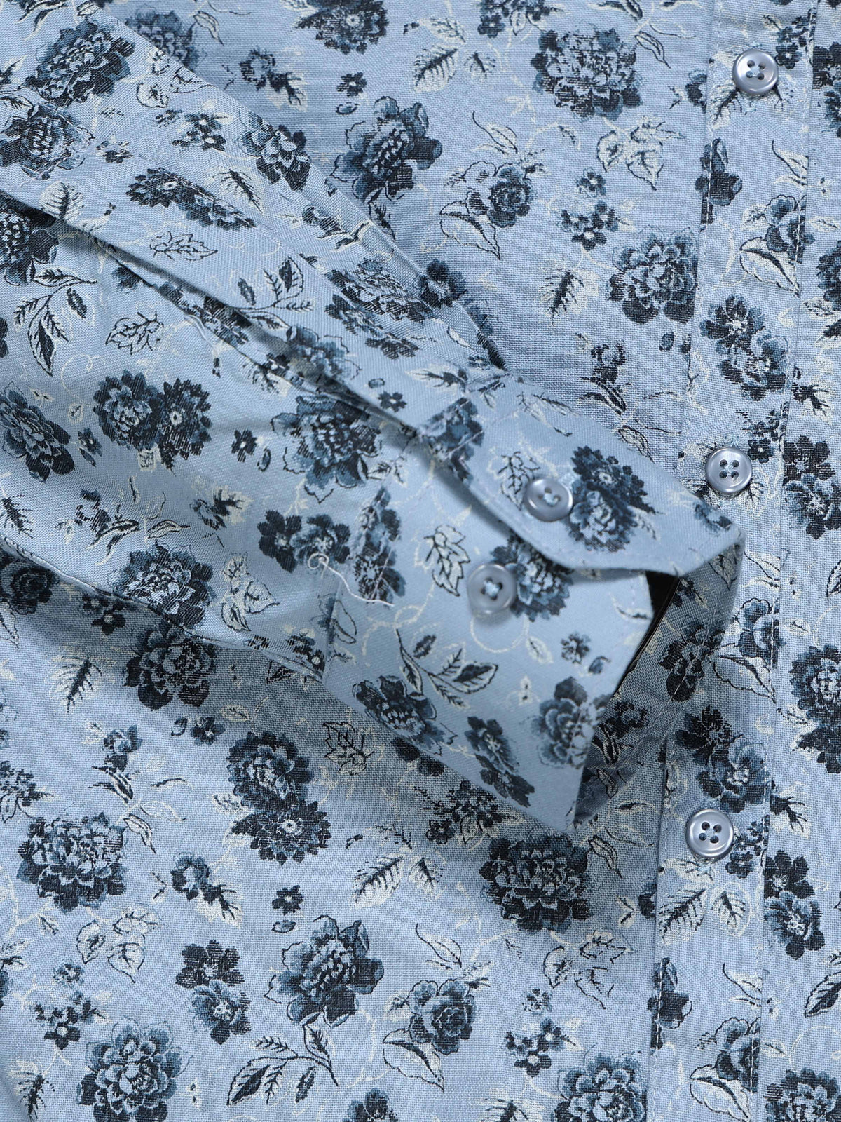 Men's Linen Light Blue Dark Floral Printed Shirt