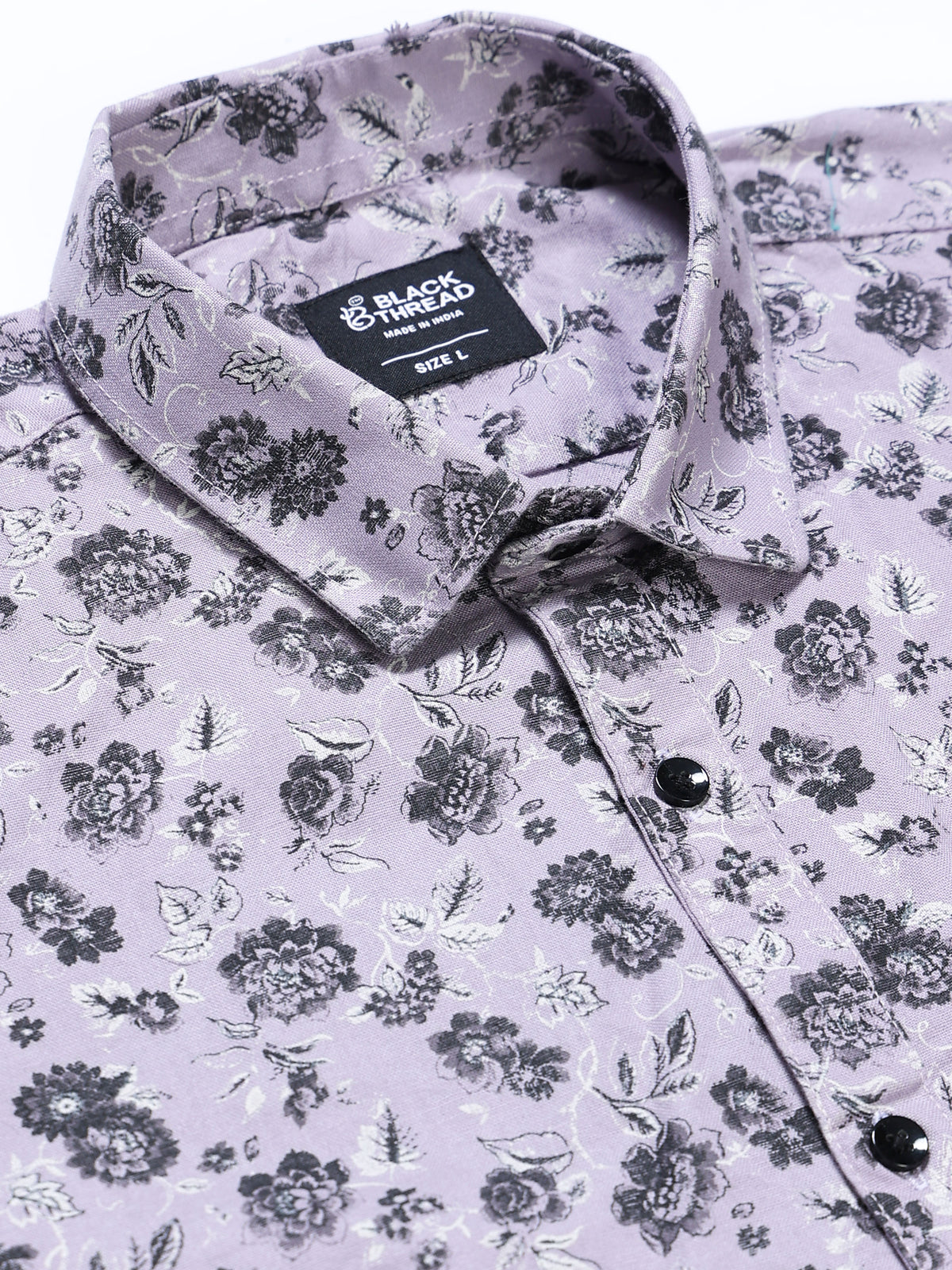 Men's Linen Lavender Dark Floral Printed Shirt