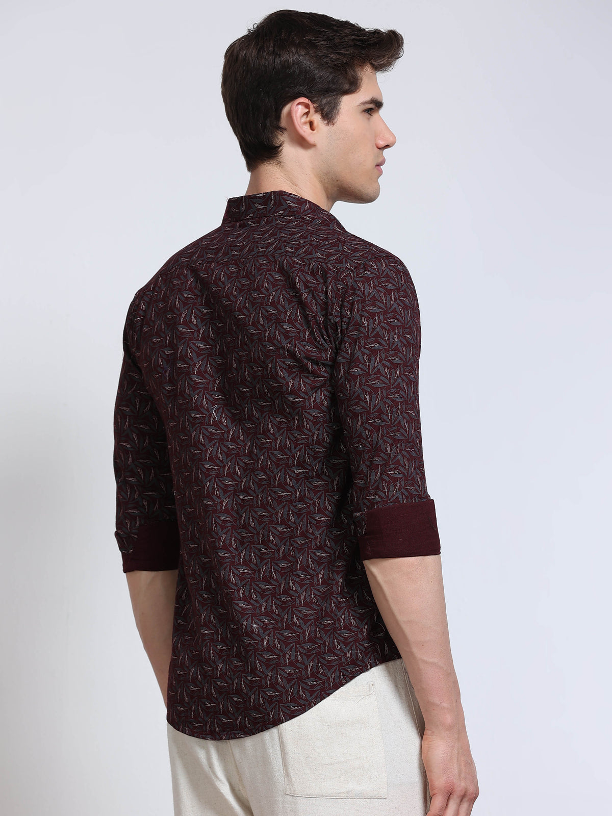 Men's Linen Wine Leaf Printed Shirt