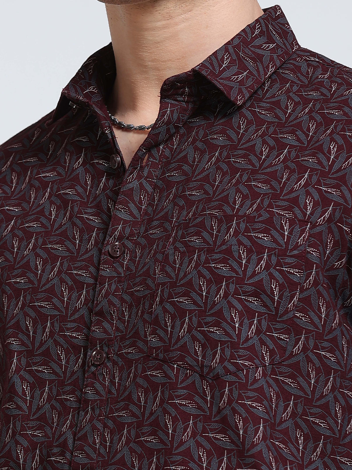 Men's Linen Wine Leaf Printed Shirt