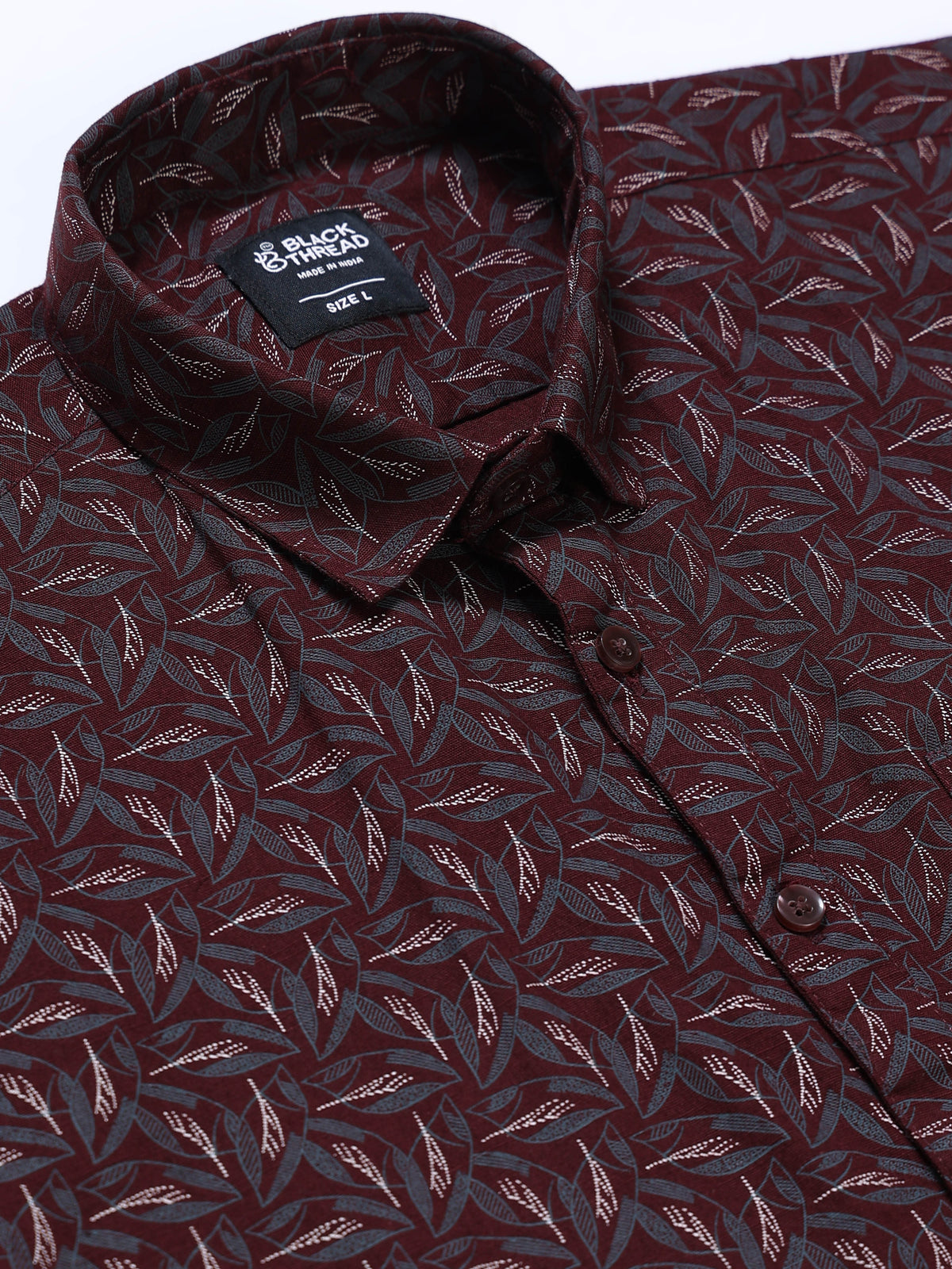 Men's Linen Wine Leaf Printed Shirt