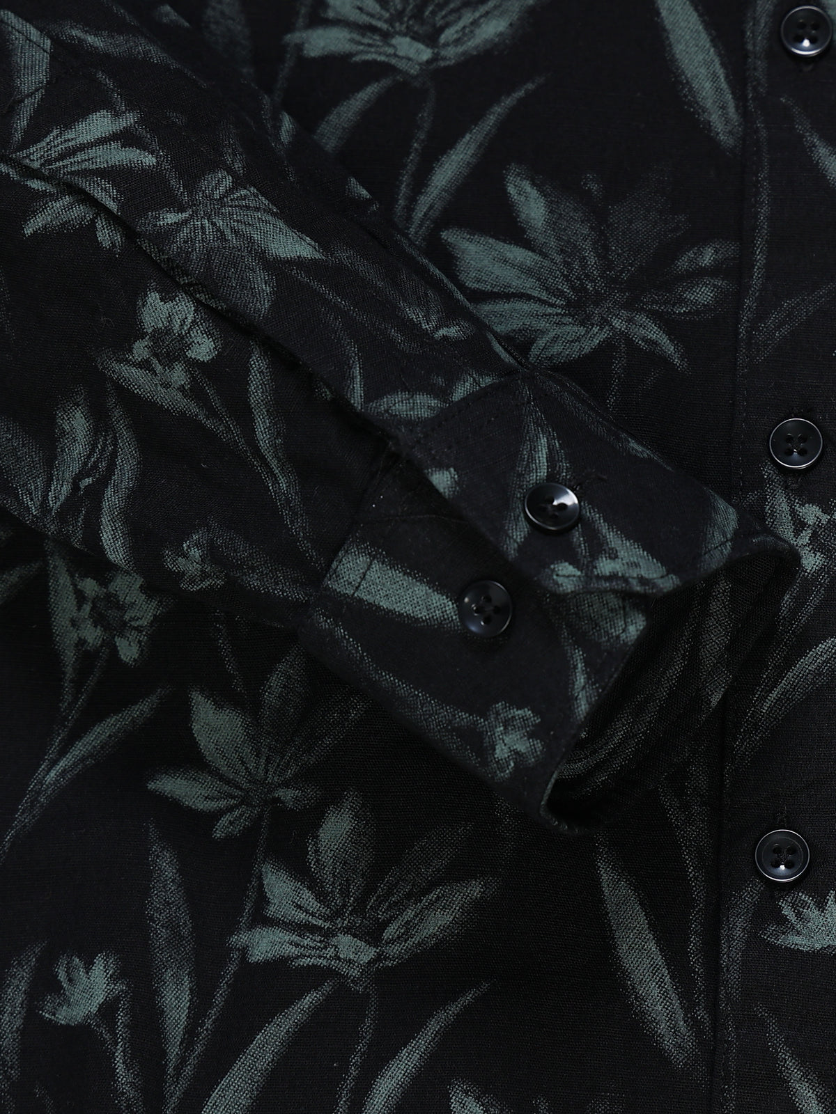 Men's Linen Black Dark Green Tropical Printed Shirt
