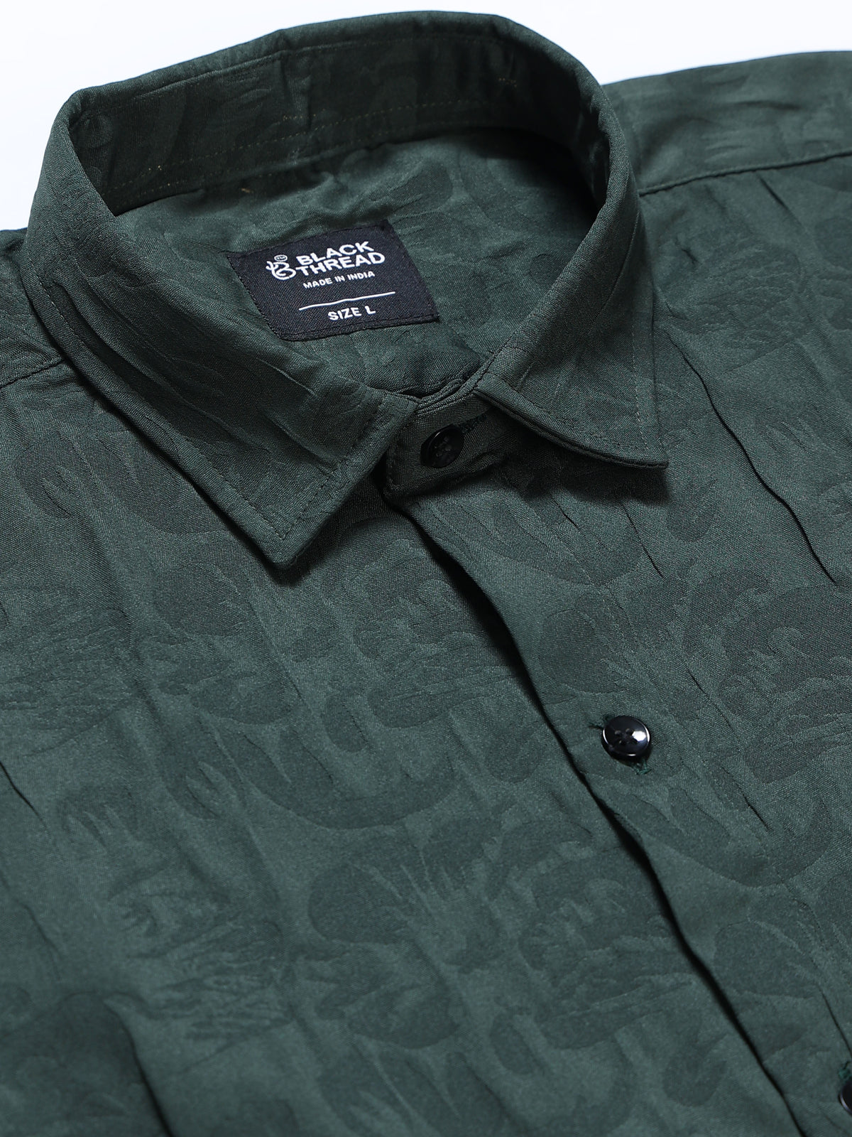 Men's Bottle Green Abstract Crinkle Textured Casual Shirt