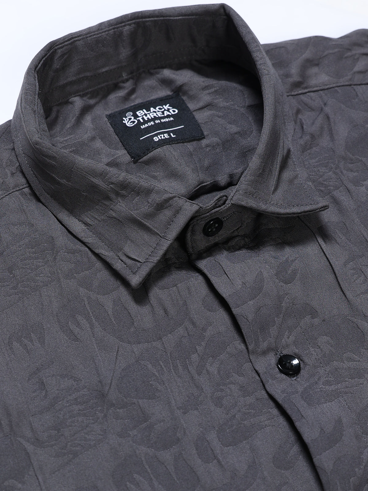 Men's Steel Grey Abstract Crinkle Textured Casual Shirt