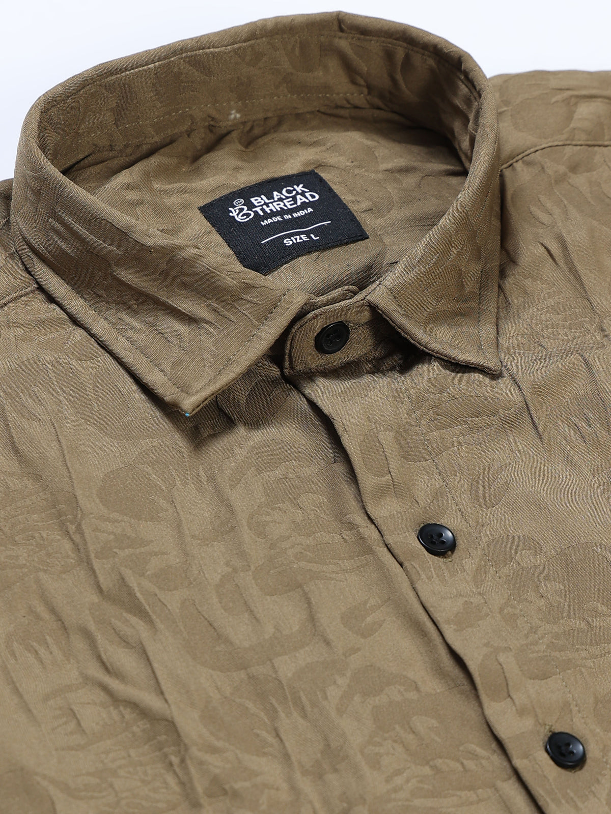 Men's Olive Khaki Abstract Crinkle Textured Casual Shirt
